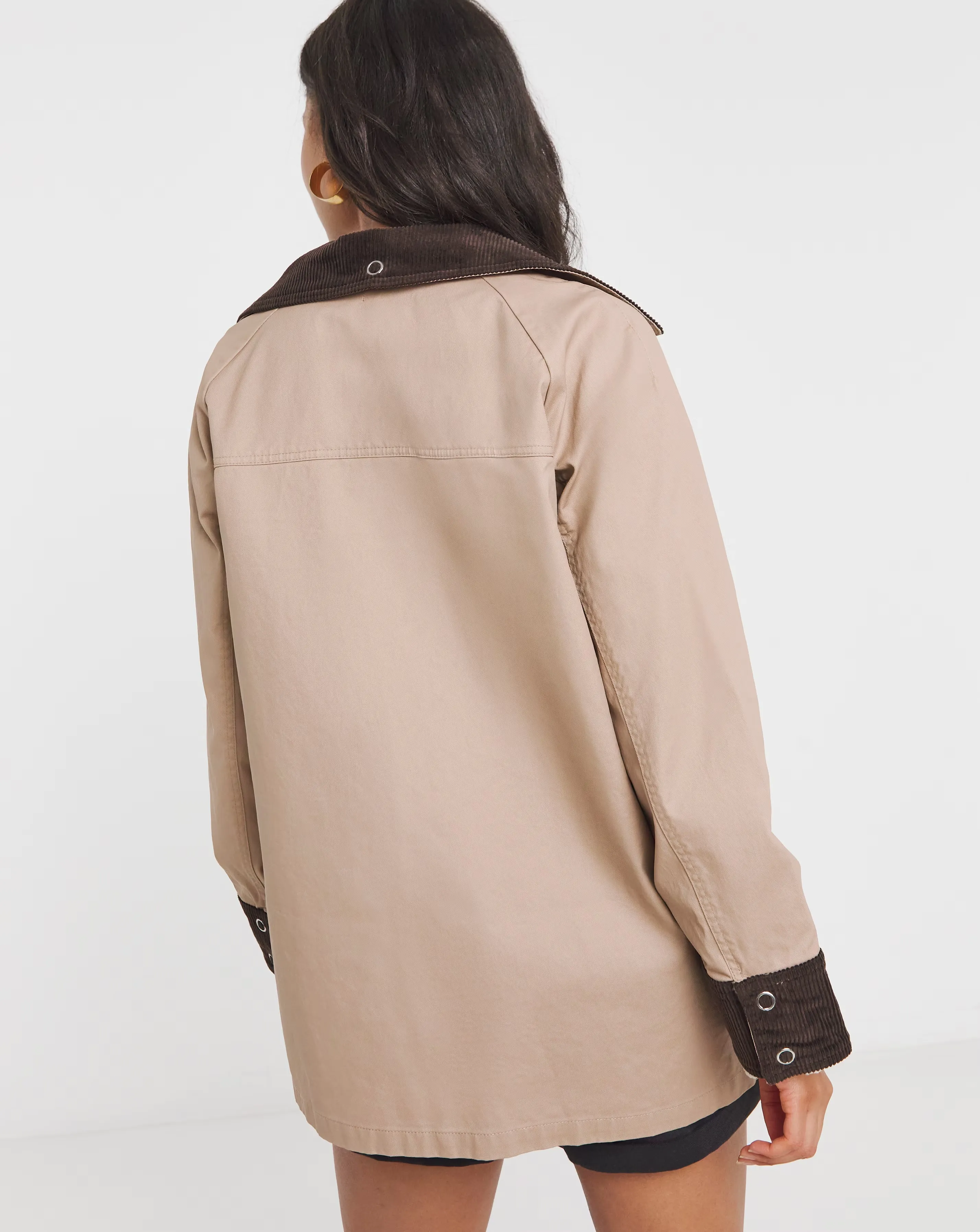 Simply Be Mocha Cord Collar Waxed Barn Jacket 2 Simply Be Mocha Cord Collar Waxed Barn Jacket