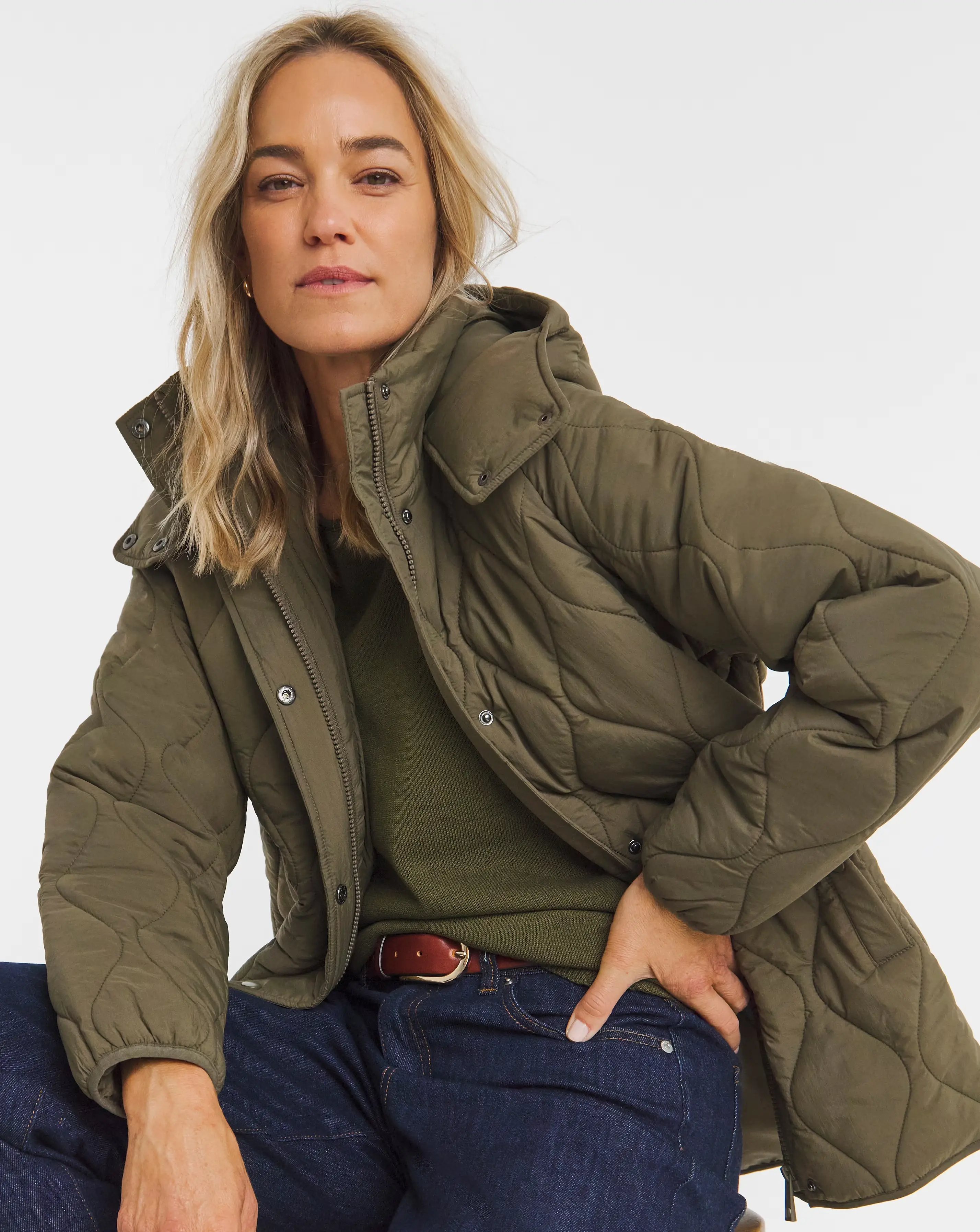 Khaki Short Hooded Quilted Jacket 1 Khaki Short Hooded Quilted Jacket