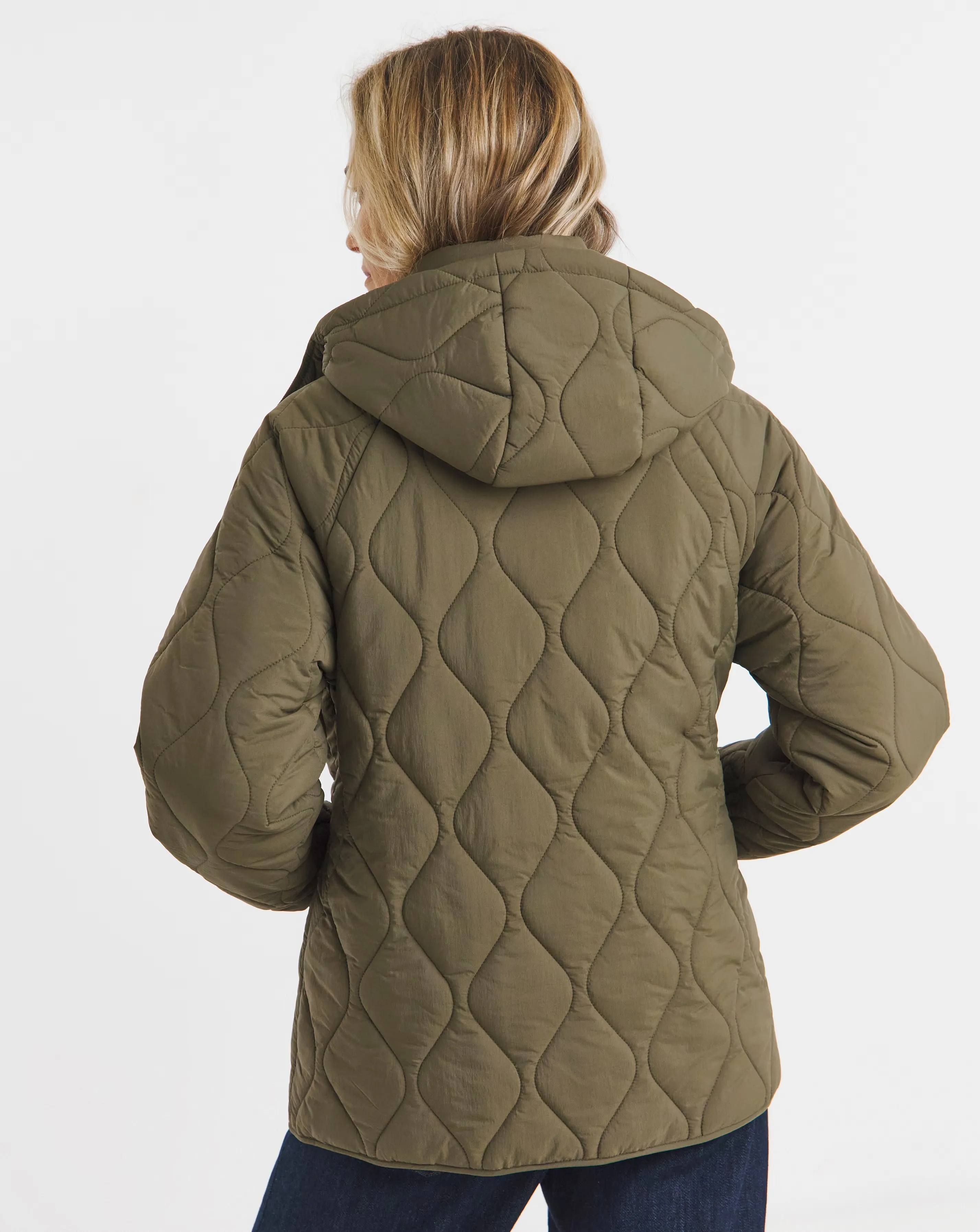 Khaki Short Hooded Quilted Jacket 4 Khaki Short Hooded Quilted Jacket