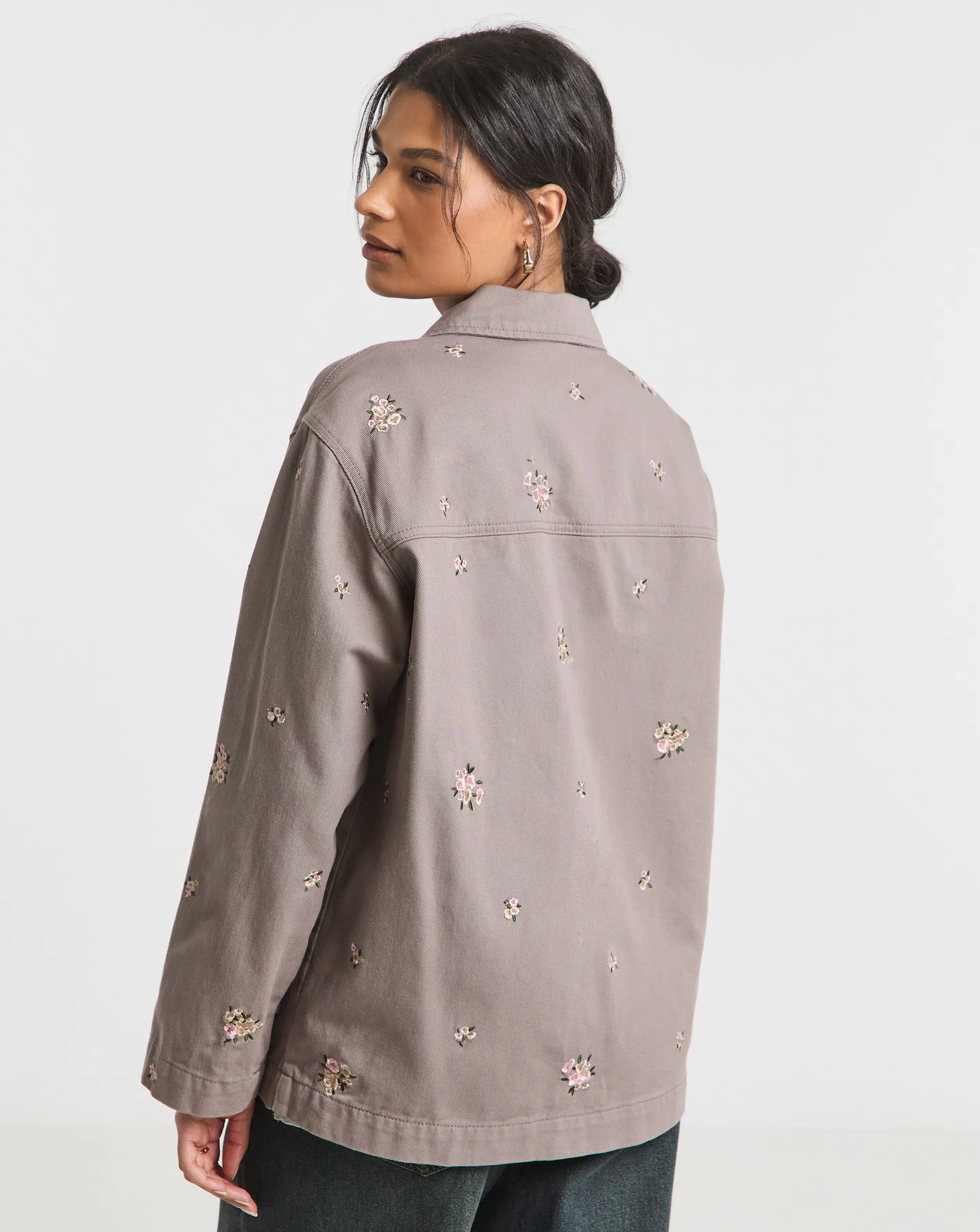 Simply Be Neutral Floral Embroidered Utility Shacket 2 Simply Be Neutral Floral Embroidered Utility Shacket