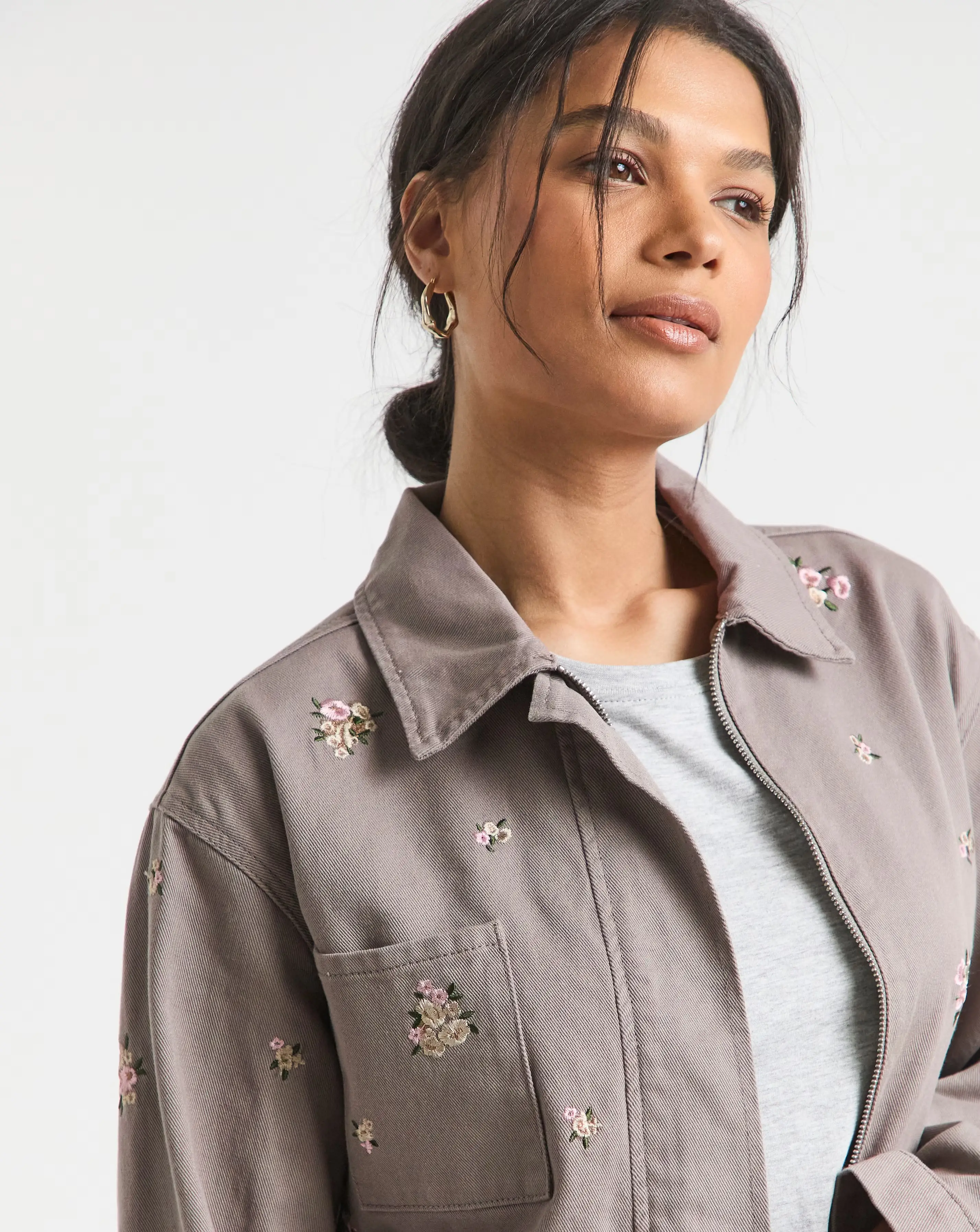 Simply Be Neutral Floral Embroidered Utility Shacket 4 Simply Be Neutral Floral Embroidered Utility Shacket