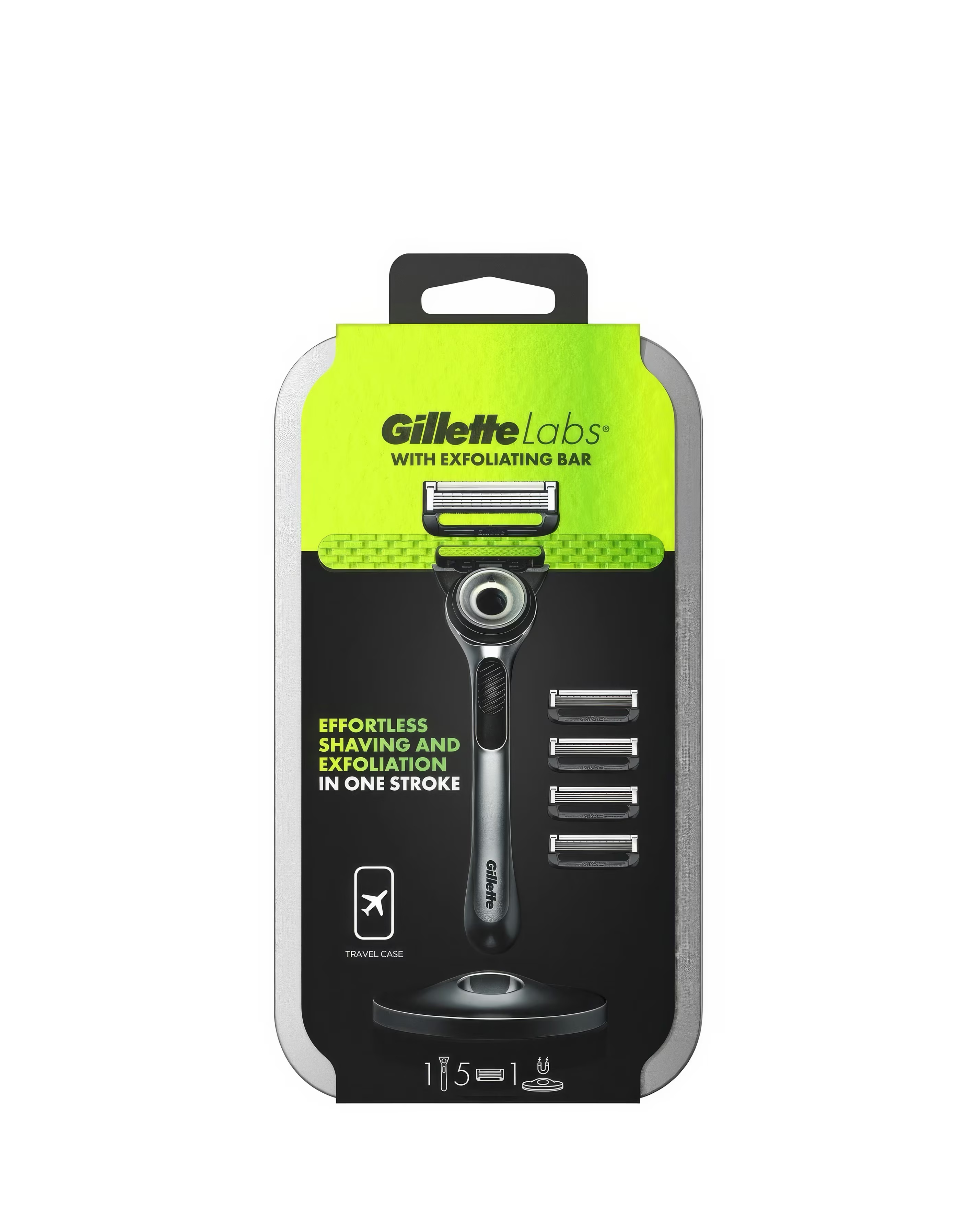 Gillette Labs Exfoliating Razor, Travel Case, and 4 Razor Blades 4 Gillette Labs Exfoliating Razor, Travel Case, and 4 Razor Blades