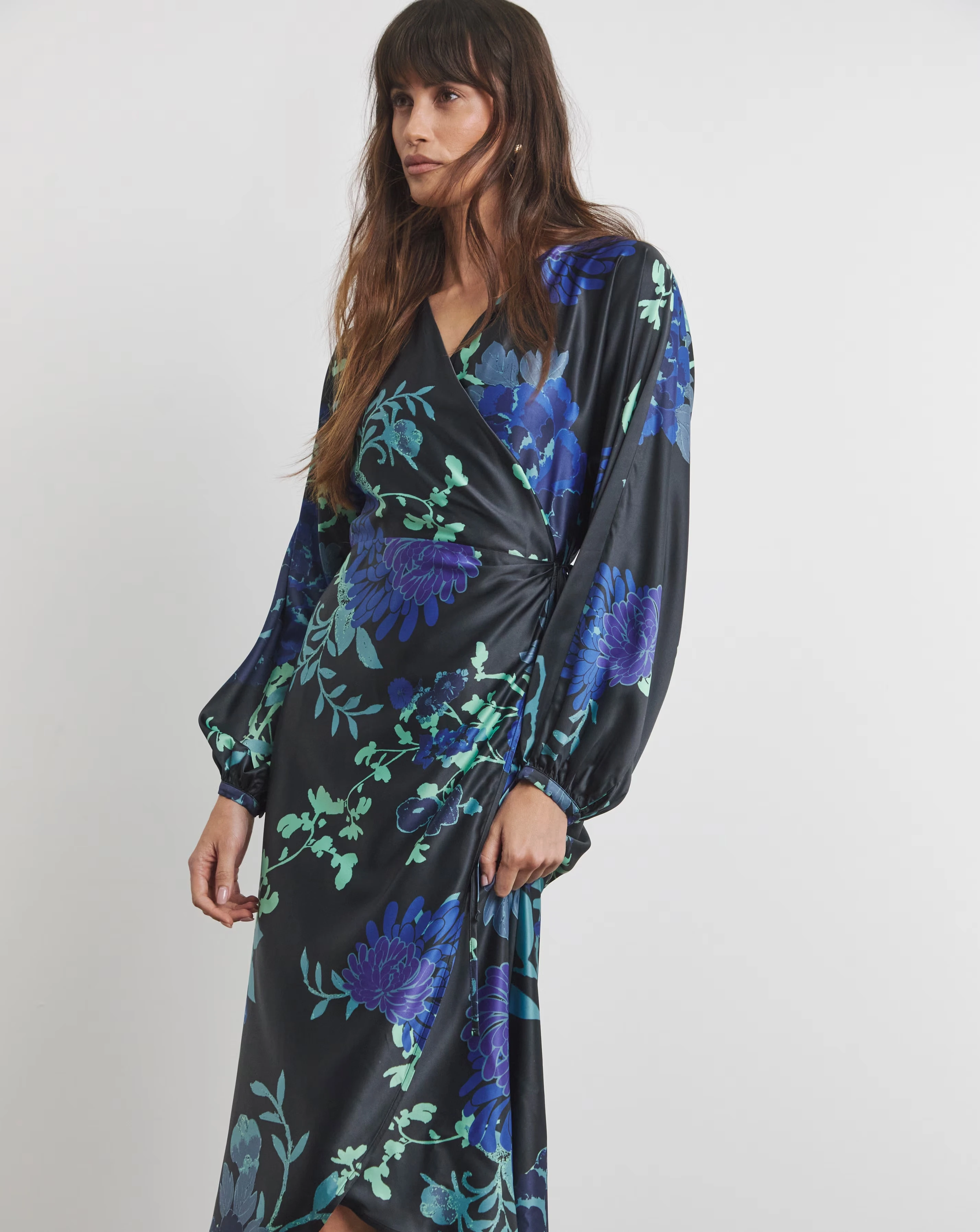 Joanna Hope Floral Satin Wrap Dress 2 Joanna Hope Floral Satin Wrap Dress