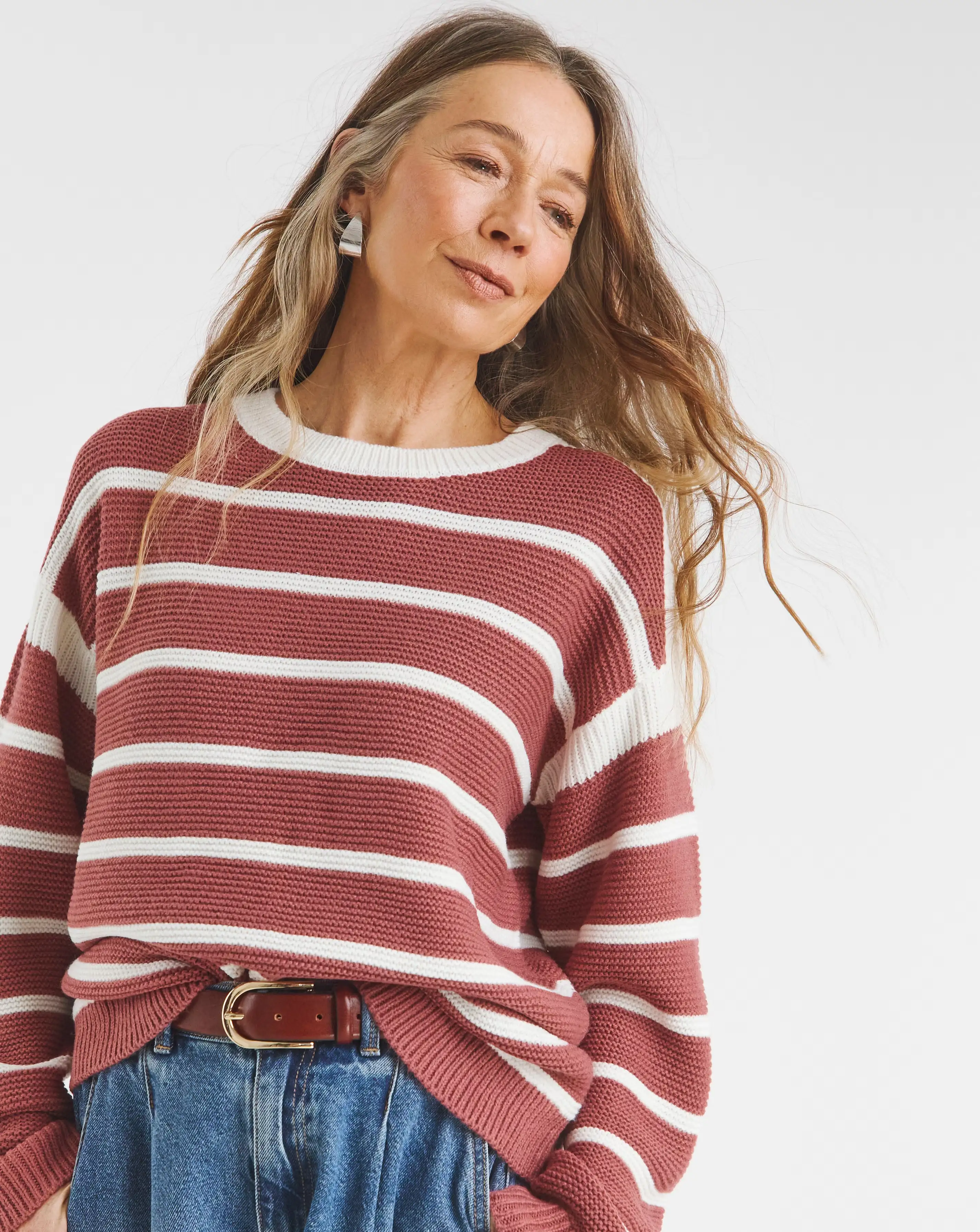 Pink Stripe Crew Neck Jumper 1 Pink Stripe Crew Neck Jumper