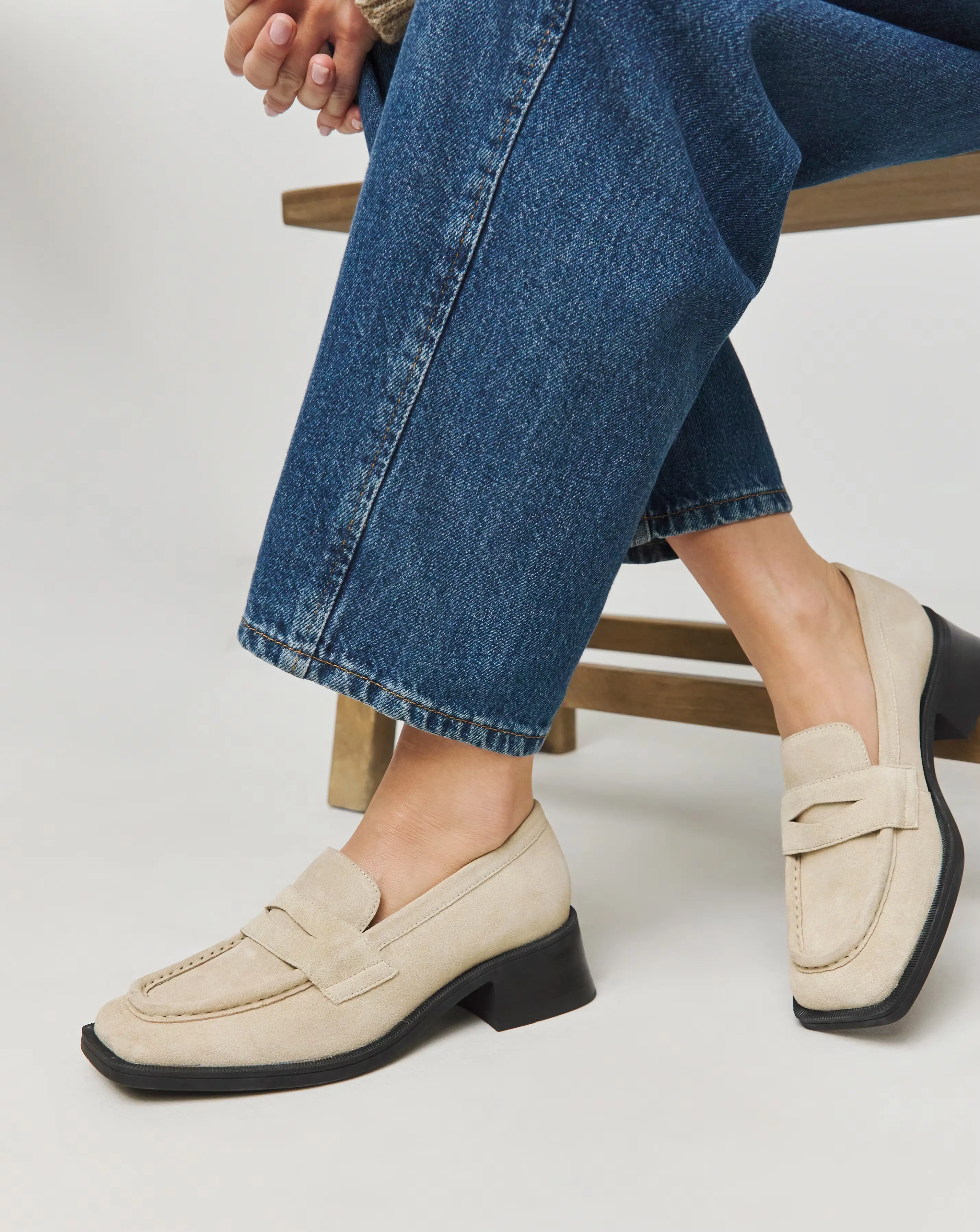 Westerly Low Block Heel Suede Loafers - Wide Fit (E)