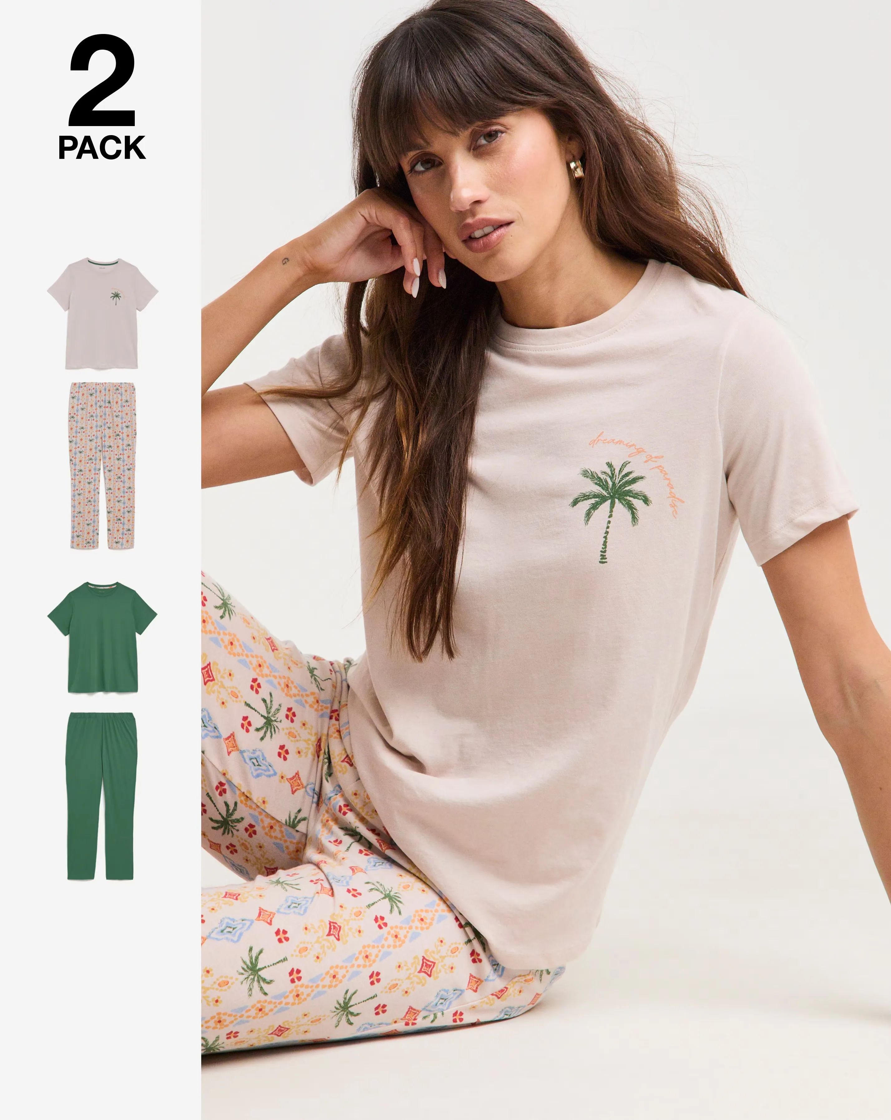 JD Williams (2 Pack) Value Pyjama Sets Palm Print 1 JD Williams (2 Pack) Value Pyjama Sets Palm Print