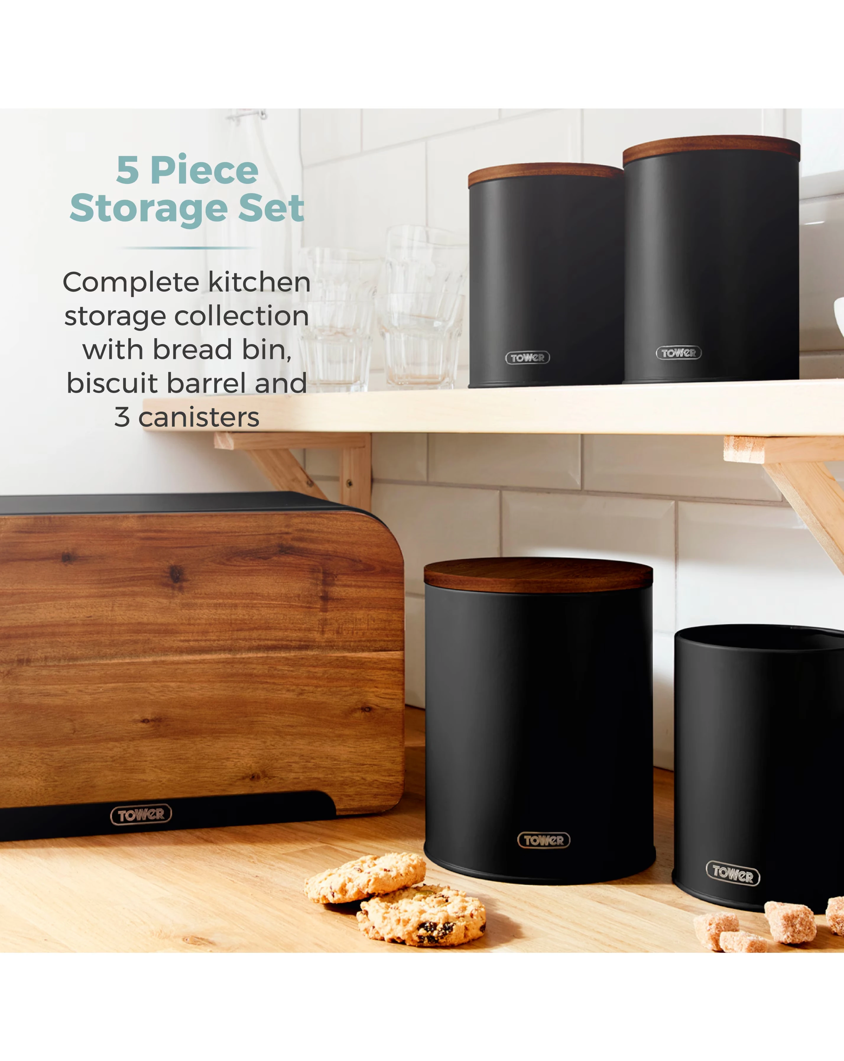 Tower Scandi 5 Piece Storage Set Black 5 Tower Scandi 5 Piece Storage Set Black