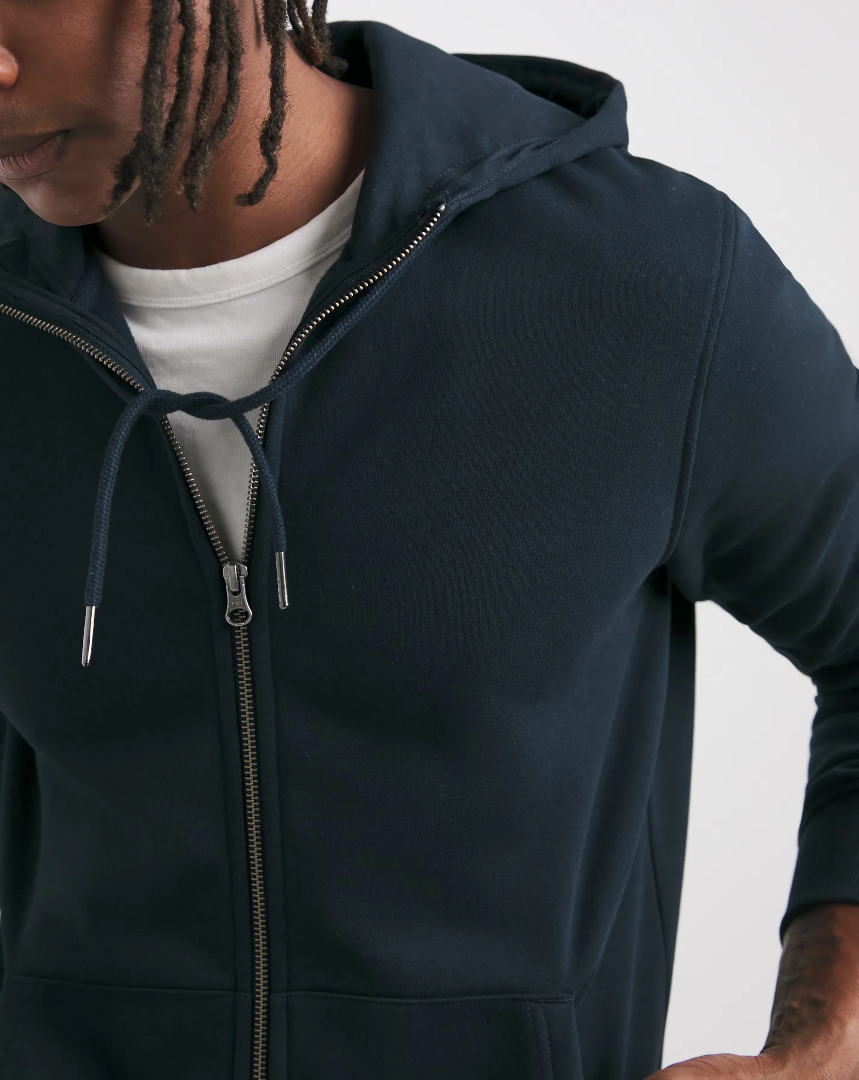 Full Zip Hoodie Long- Navy 3 Full Zip Hoodie Long- Navy