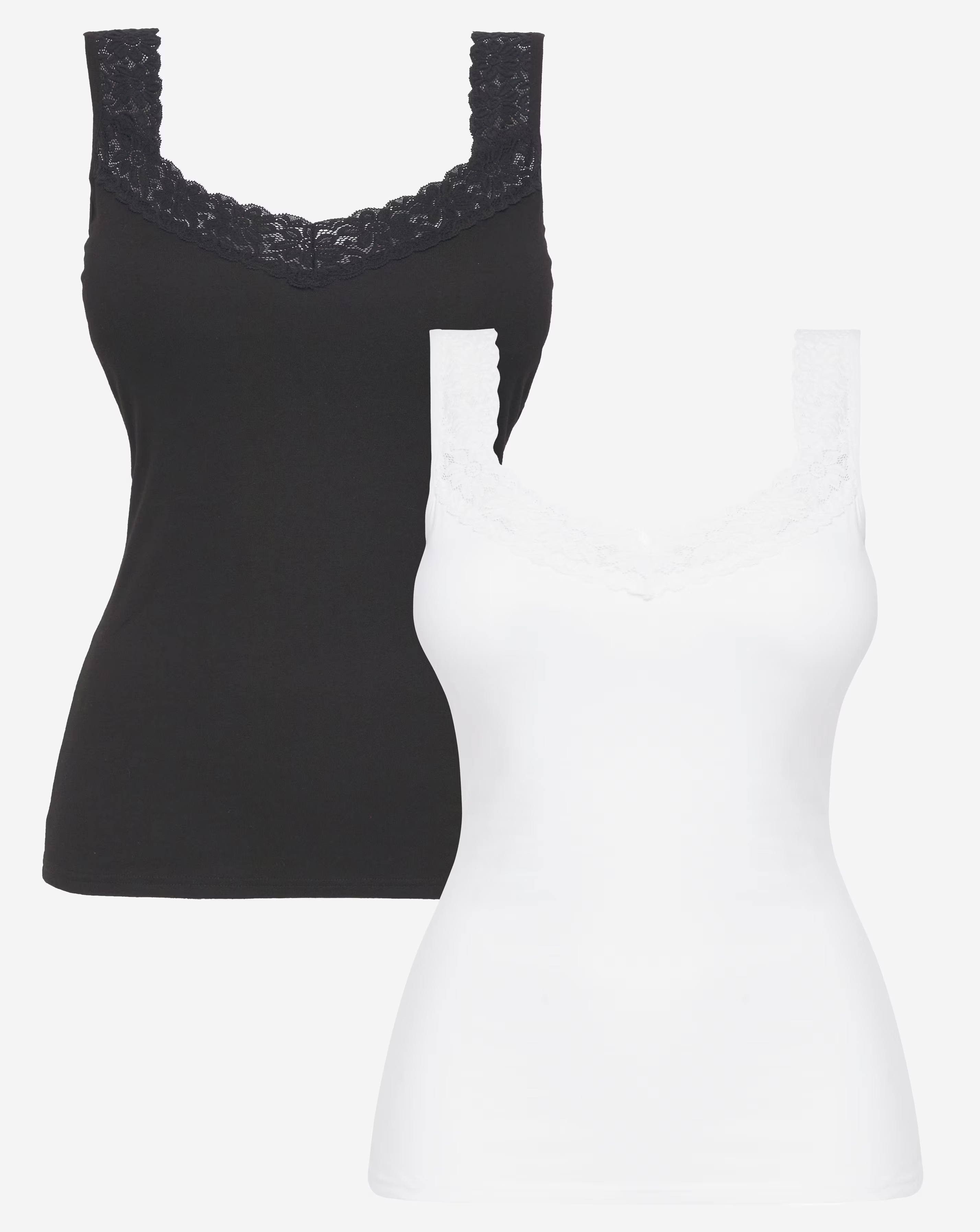 Pretty Secrets (2 Pack) Lace Trim Vests White/Black 5 Pretty Secrets (2 Pack) Lace Trim Vests White/Black