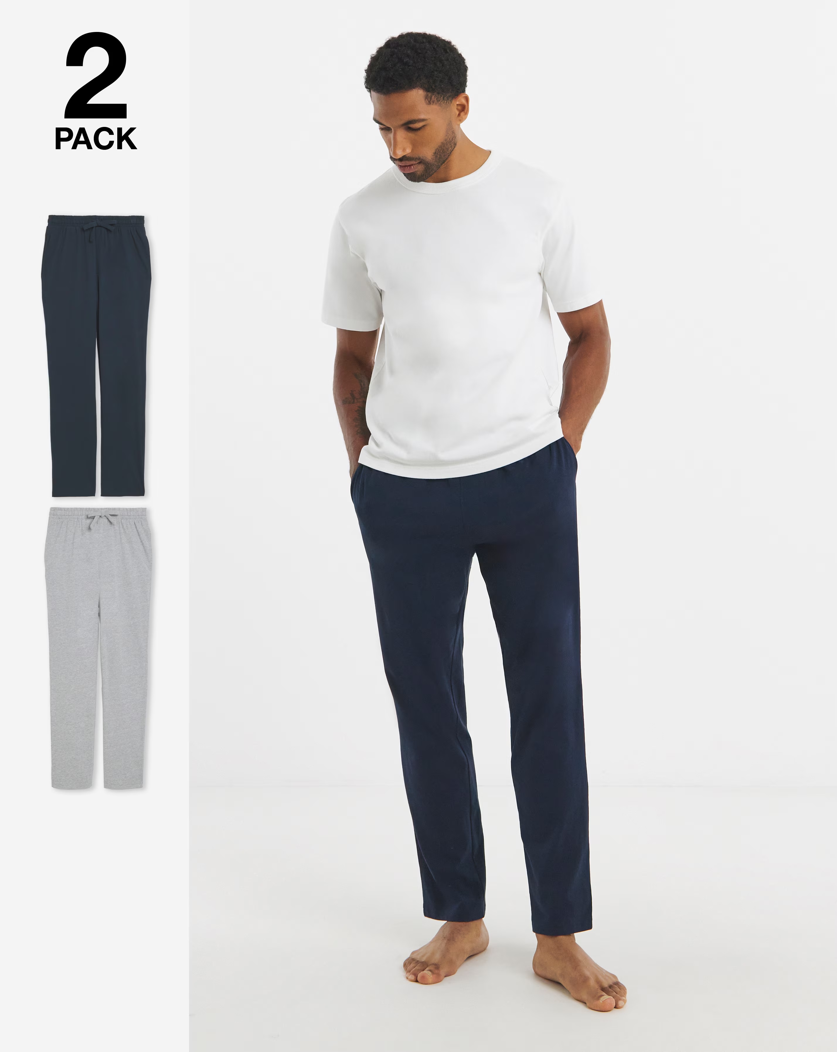 2 Pack Open Hem Lounge Joggers- Grey/Navy 1 2 Pack Open Hem Lounge Joggers- Grey/Navy
