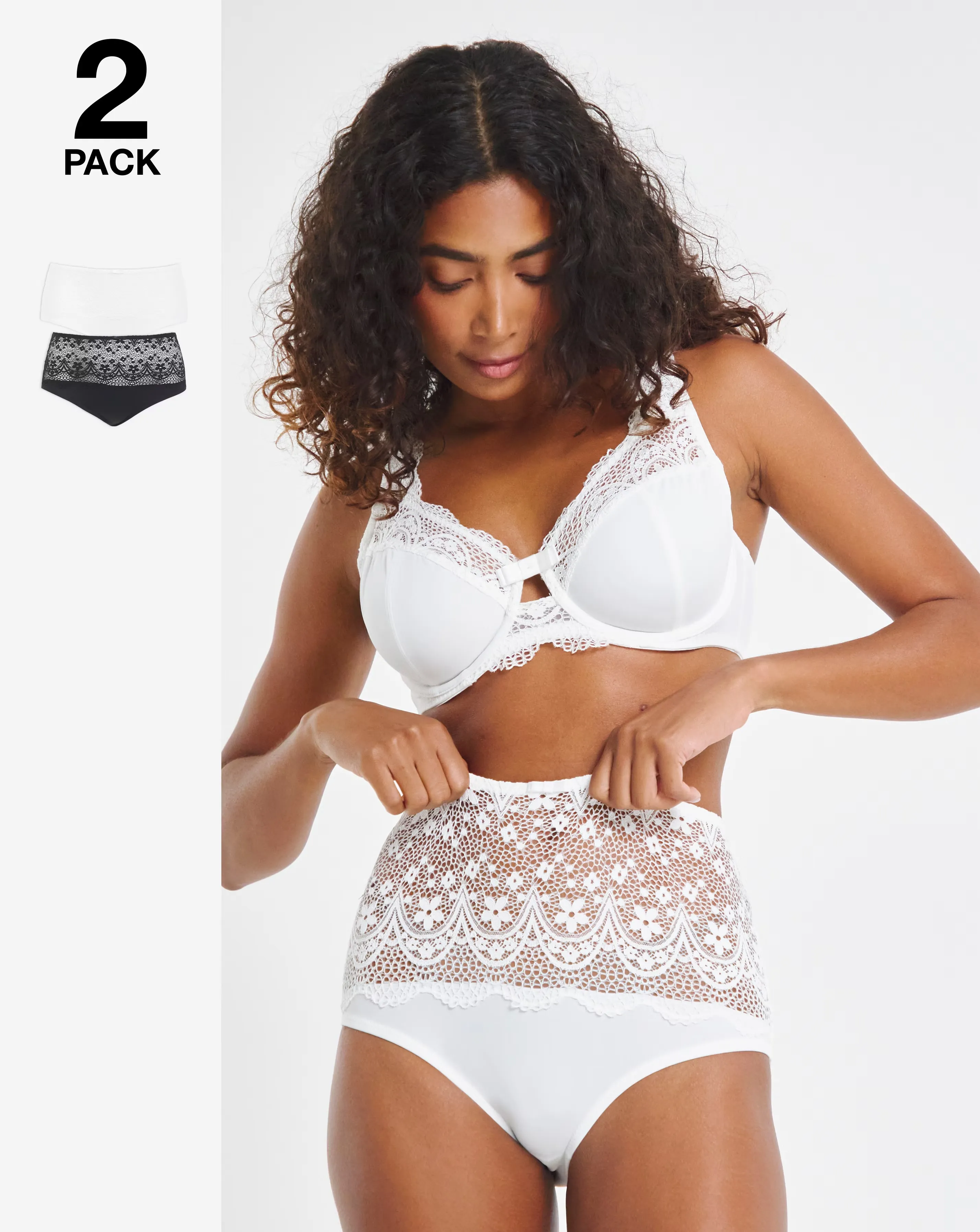 Pretty Secrets (2 Pack) Lottie Lace Full Brief Knickers Black/White 1 Pretty Secrets (2 Pack) Lottie Lace Full Brief Knickers Black/White