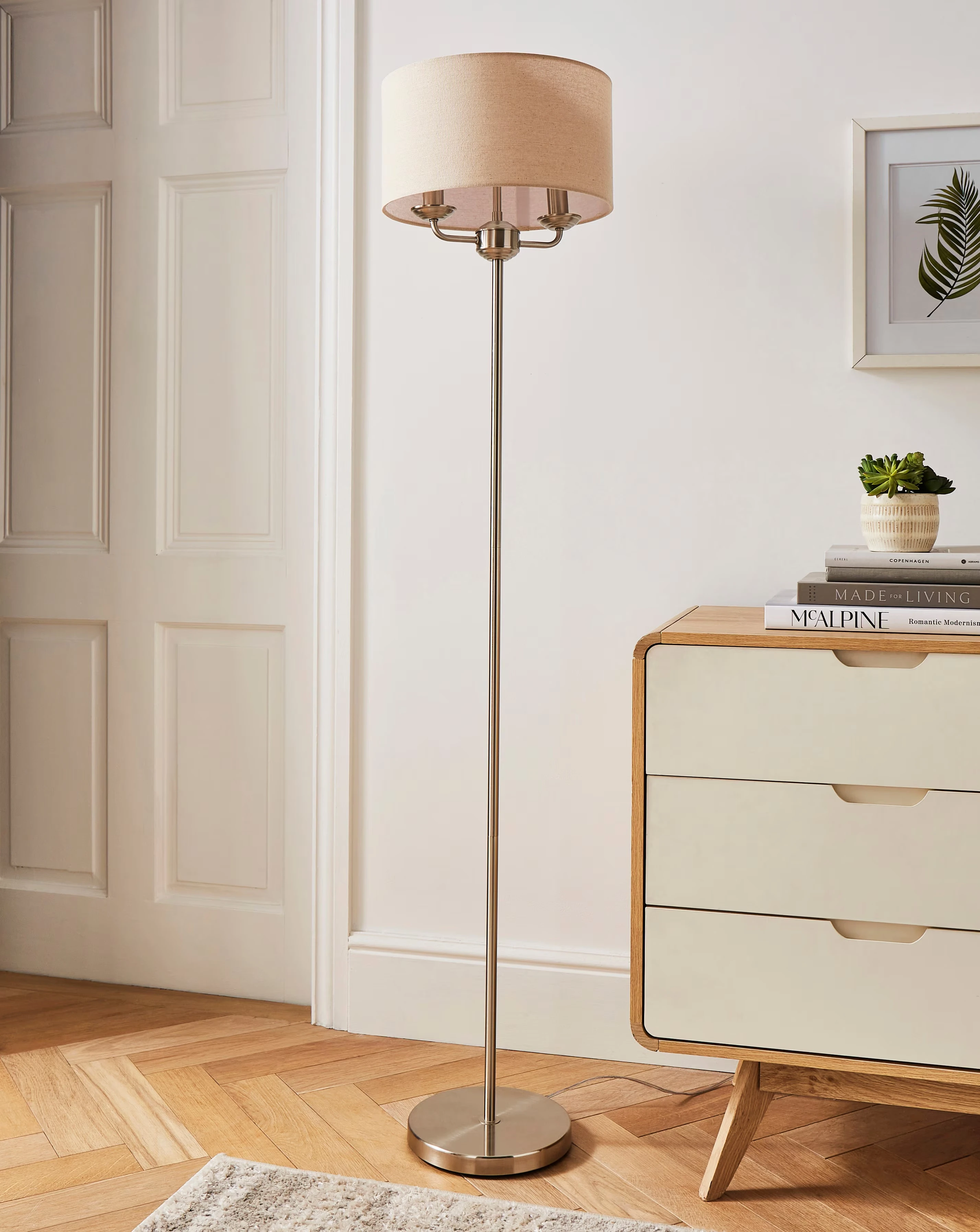 Fulford Brushed Silver & Linen Shade Floor Lamp 2 Fulford Brushed Silver & Linen Shade Floor Lamp