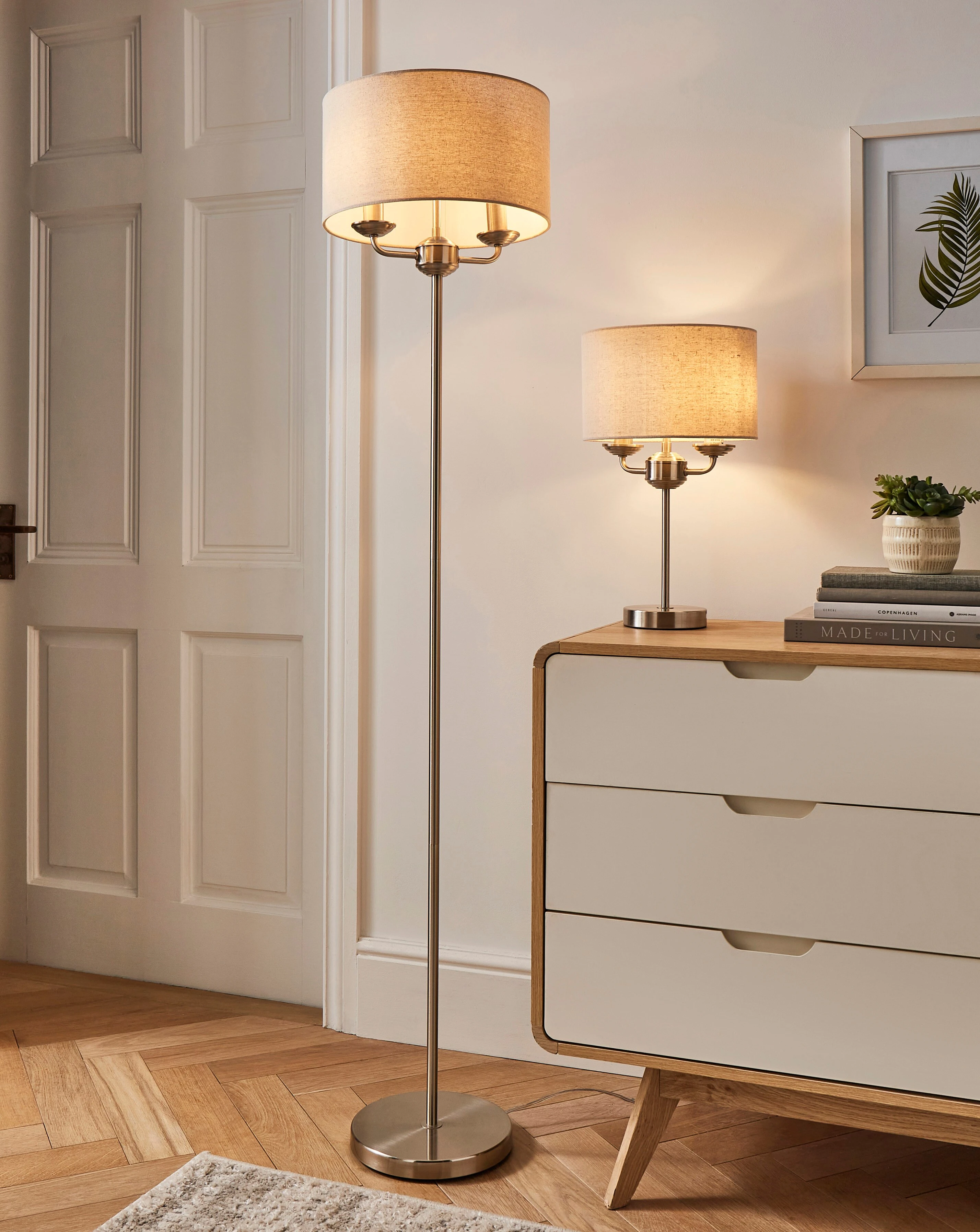 Fulford Brushed Silver & Linen Shade Floor Lamp 4 Fulford Brushed Silver & Linen Shade Floor Lamp