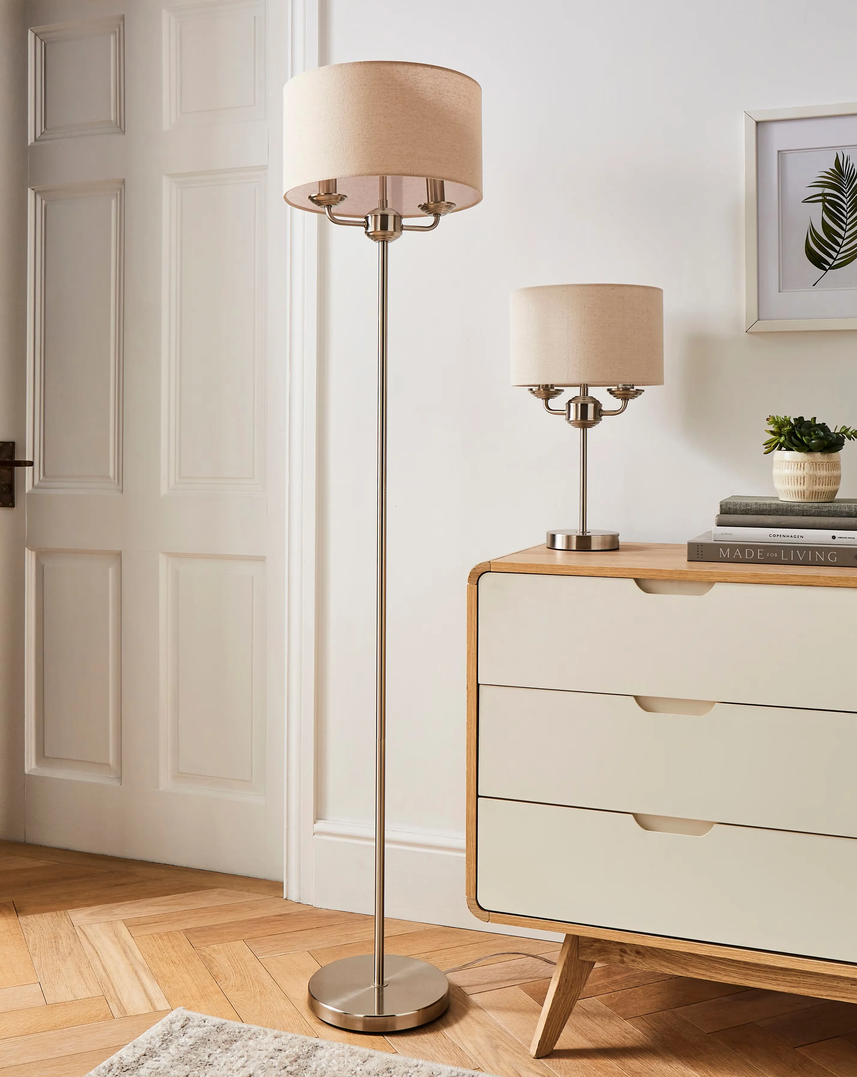 Fulford Brushed Silver & Linen Shade Floor Lamp 5 Fulford Brushed Silver & Linen Shade Floor Lamp