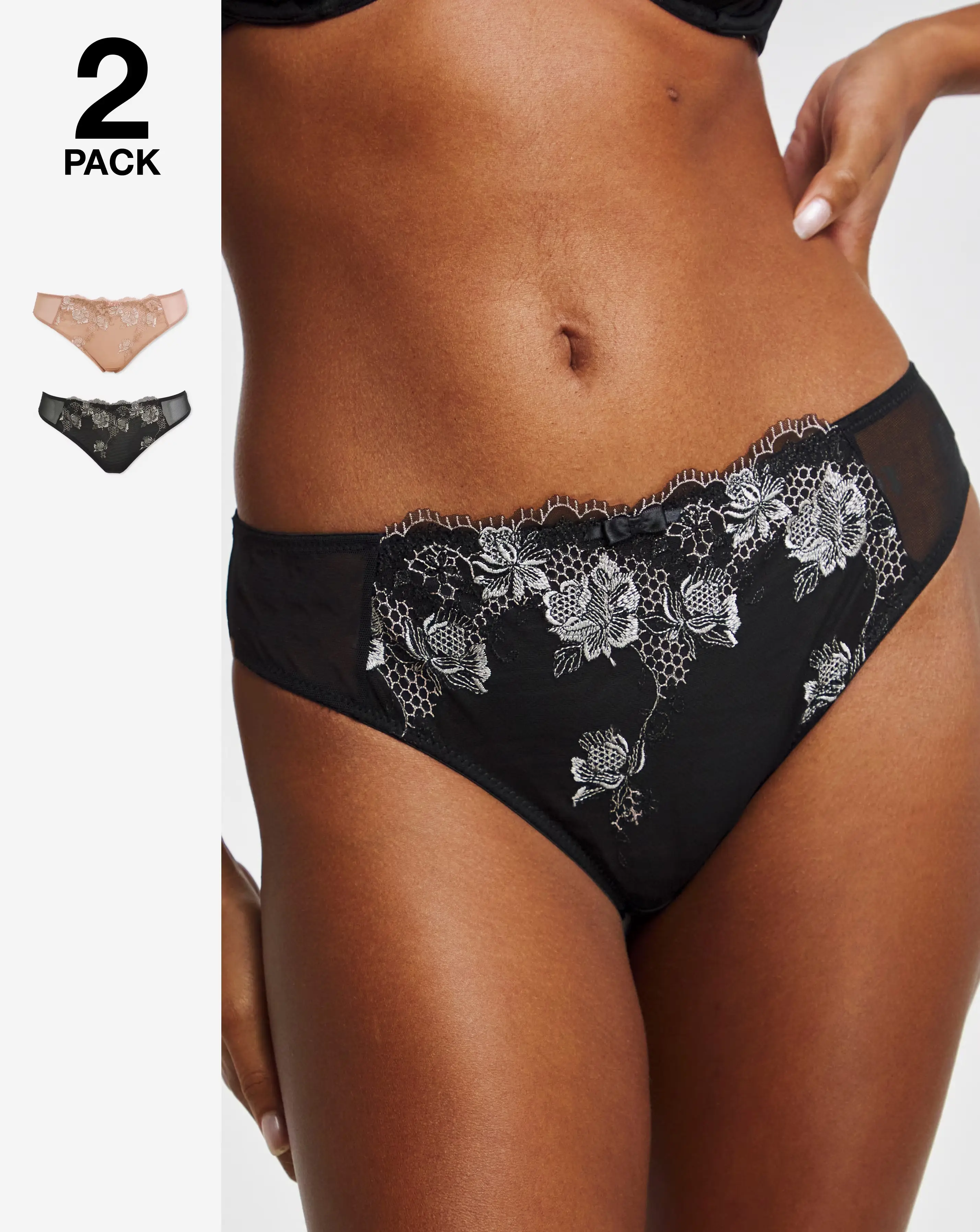 Pretty Secrets (2 Pack) Libby Matching Briefs Almond/Black 1 Pretty Secrets (2 Pack) Libby Matching Briefs Almond/Black