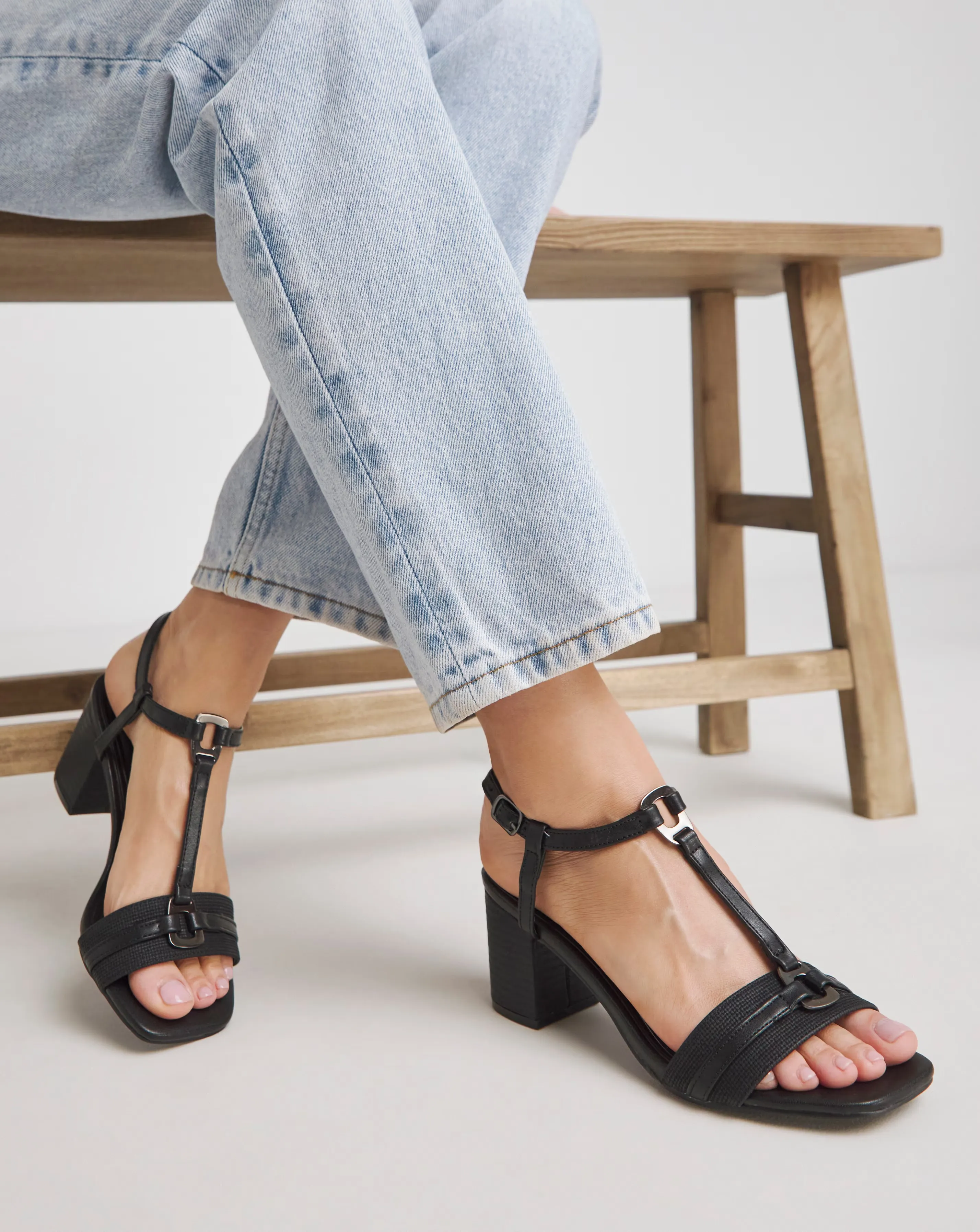 Oprah Low Block Heel T Bar Sandals - Wide Fit (E) 1 Oprah Low Block Heel T Bar Sandals - Wide Fit (E)