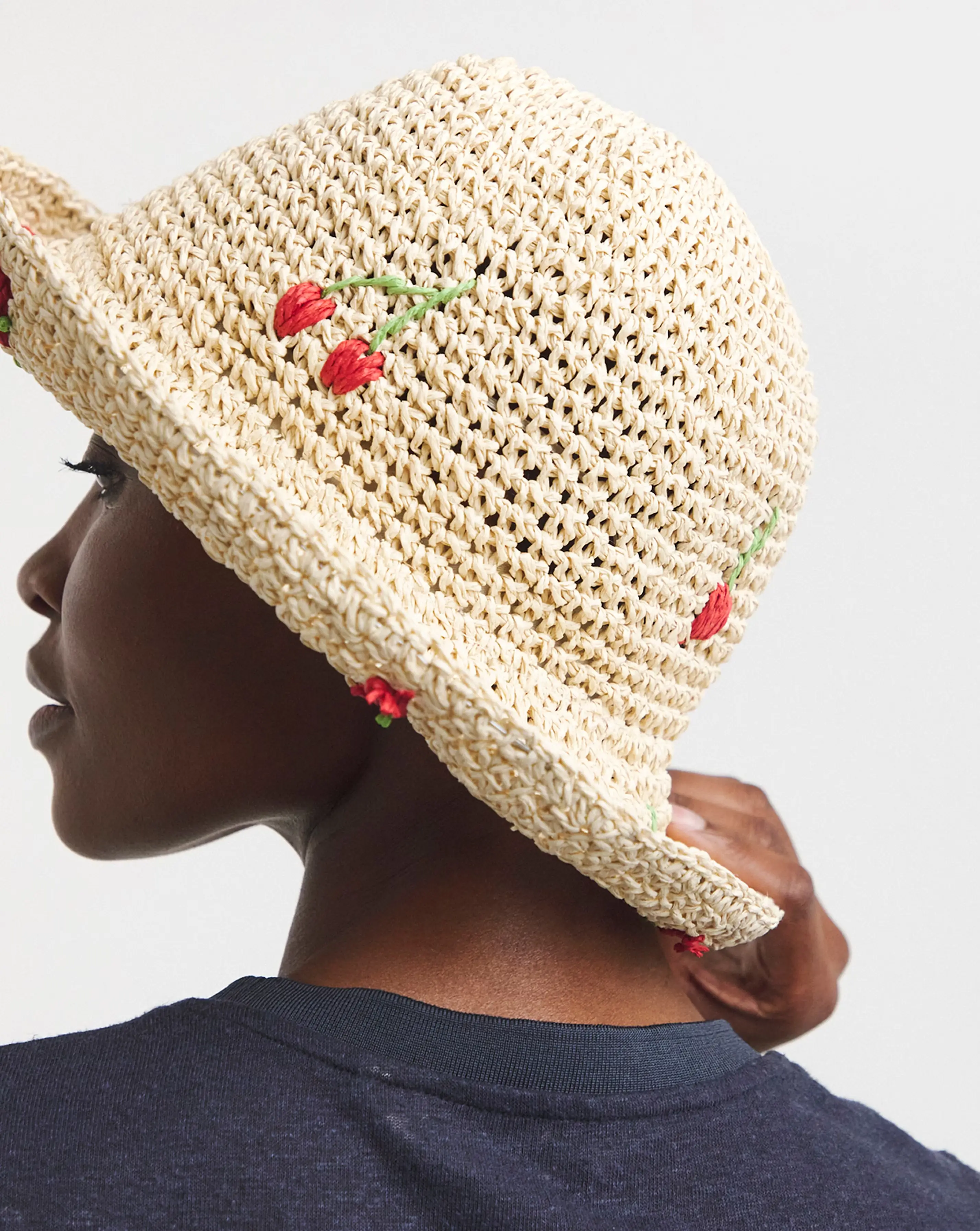 Cherry Embroidered Raffia Hat 3 Cherry Embroidered Raffia Hat