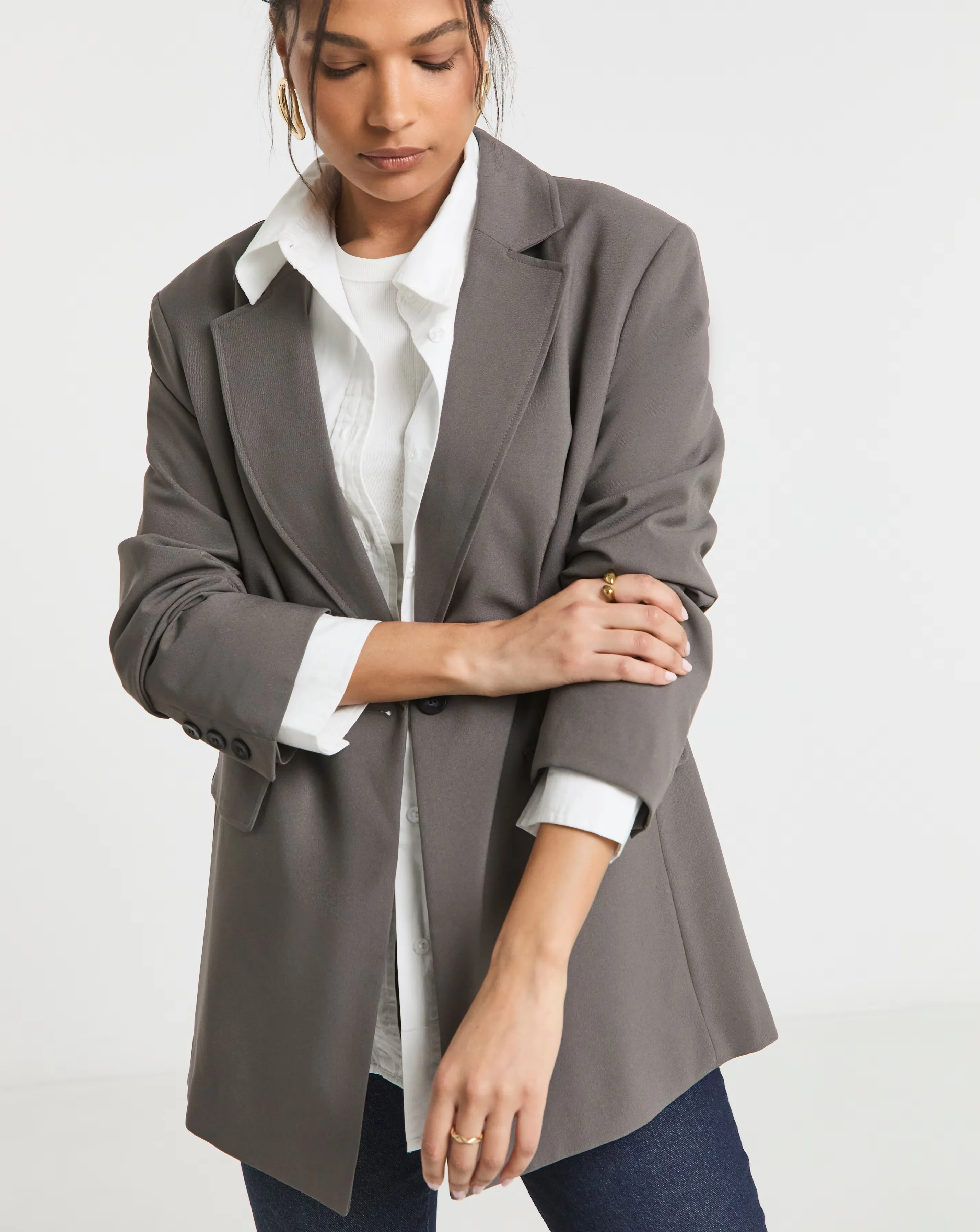 Simply Be Charcoal Oversized Single Breasted Blazer 4 Simply Be Charcoal Oversized Single Breasted Blazer