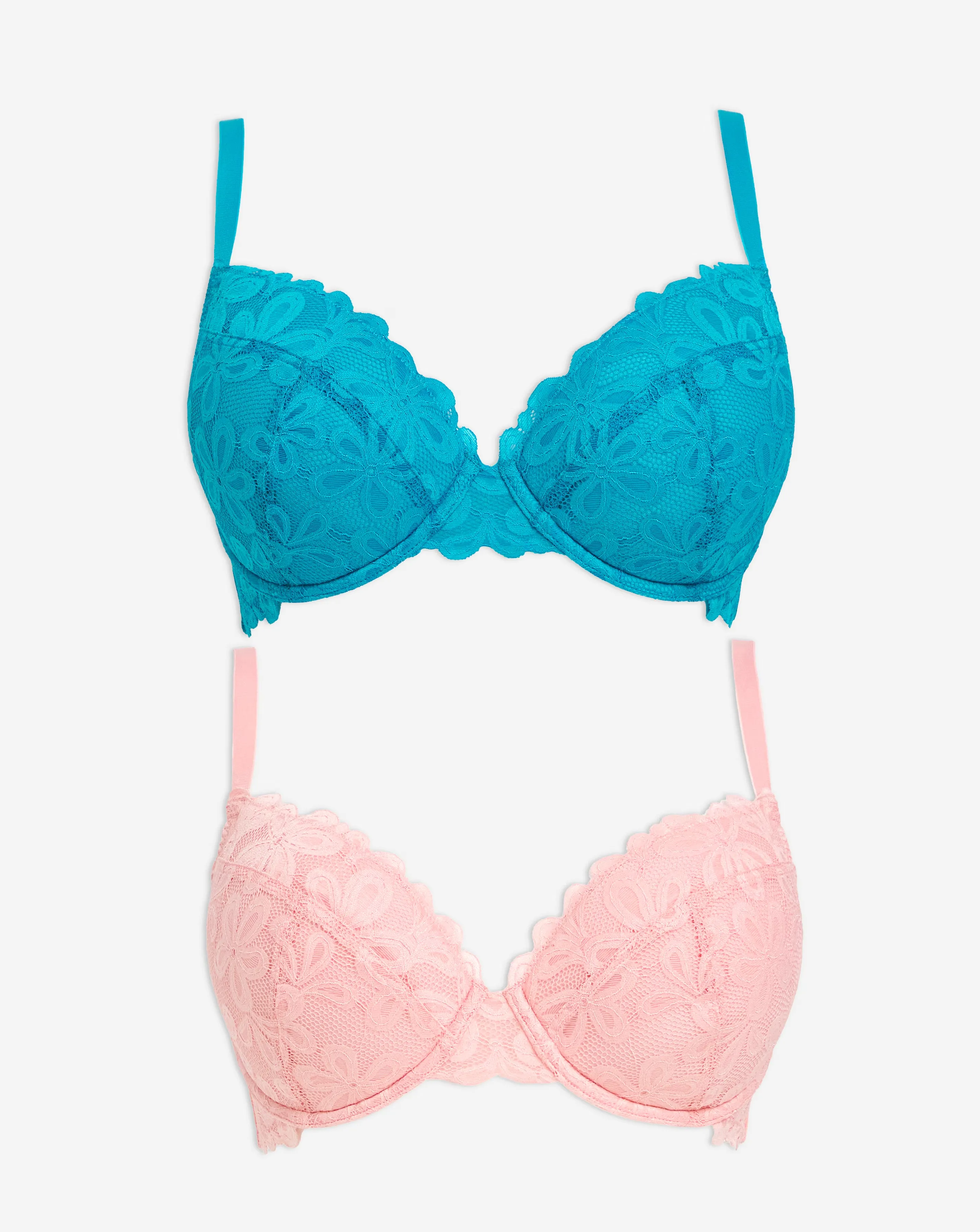 Pretty Secrets (2 Pack) Daisy Lace Plunge Bras (B-F) Blue/Pink 5 Pretty Secrets (2 Pack) Daisy Lace Plunge Bras (B-F) Blue/Pink