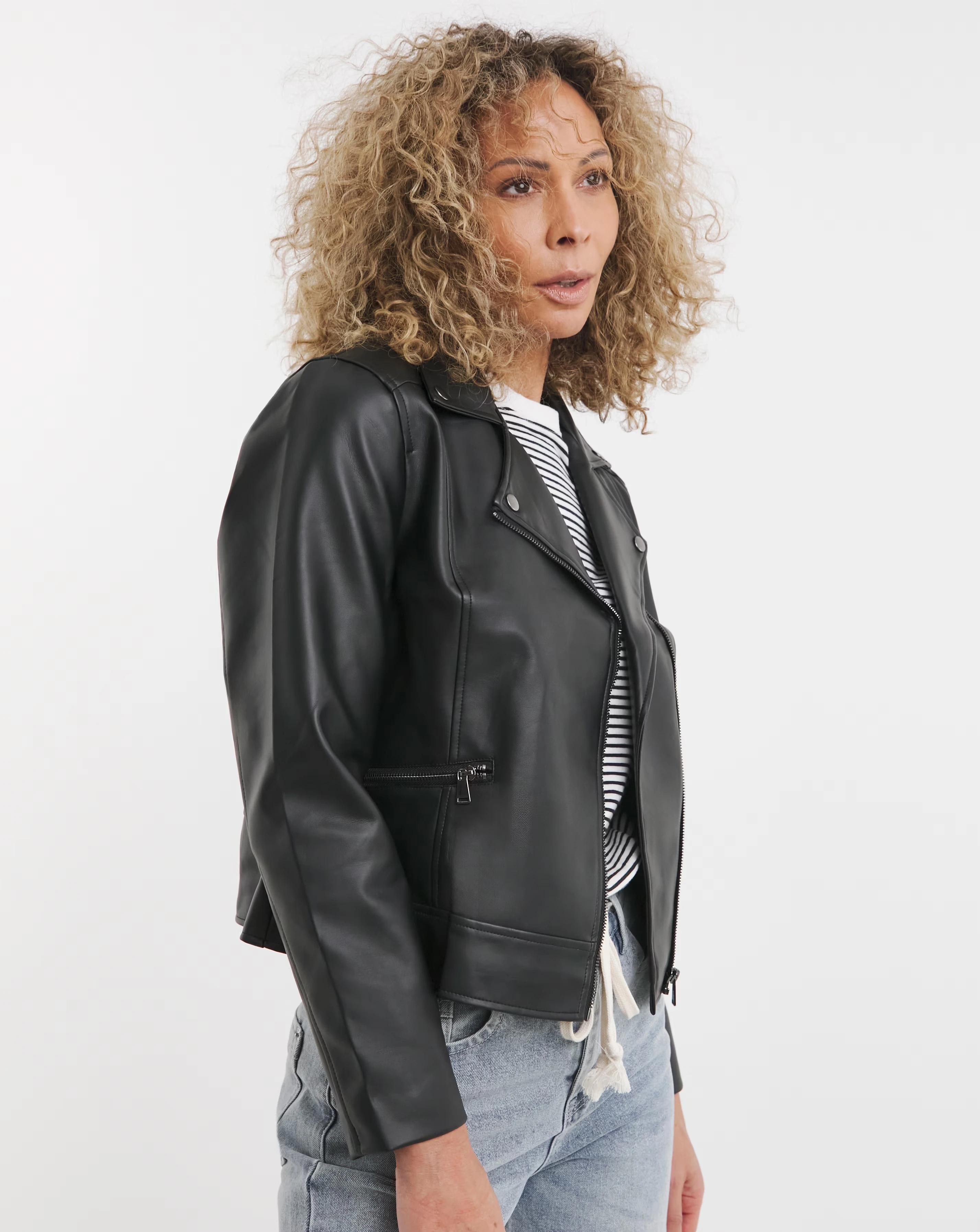Black Faux Leather Biker Jacket 1 Black Faux Leather Biker Jacket
