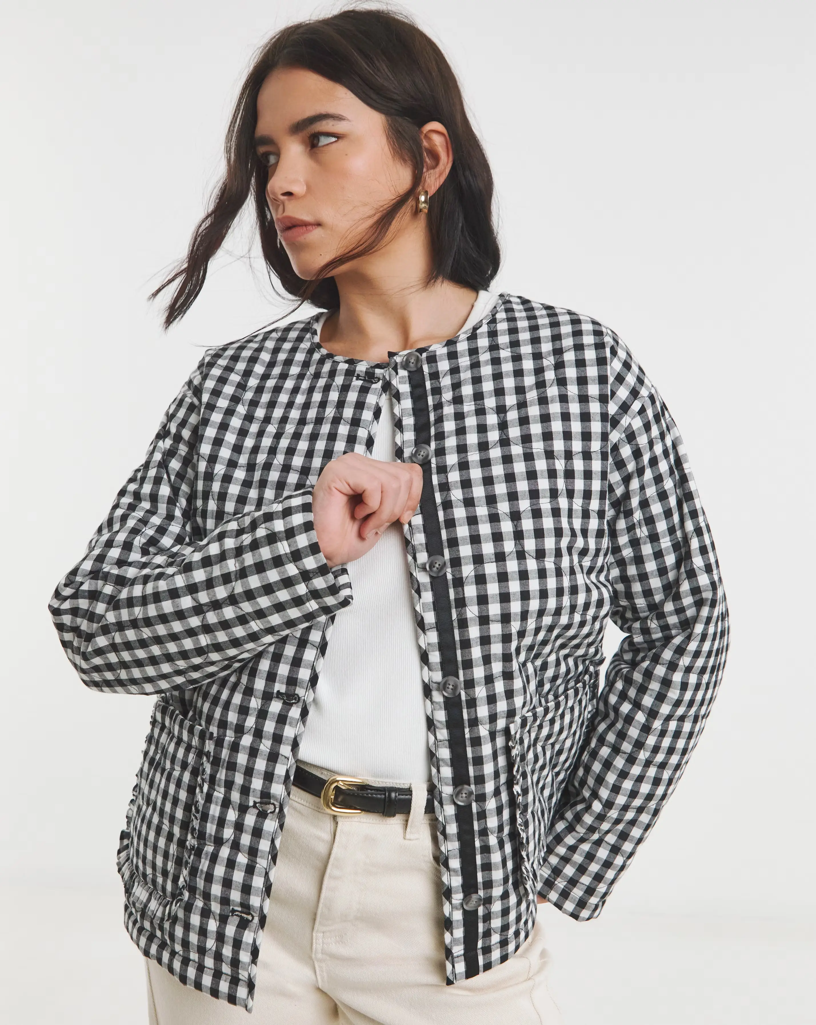 Simply Be Black Quilted Gingham Jacket 1 Simply Be Black Quilted Gingham Jacket