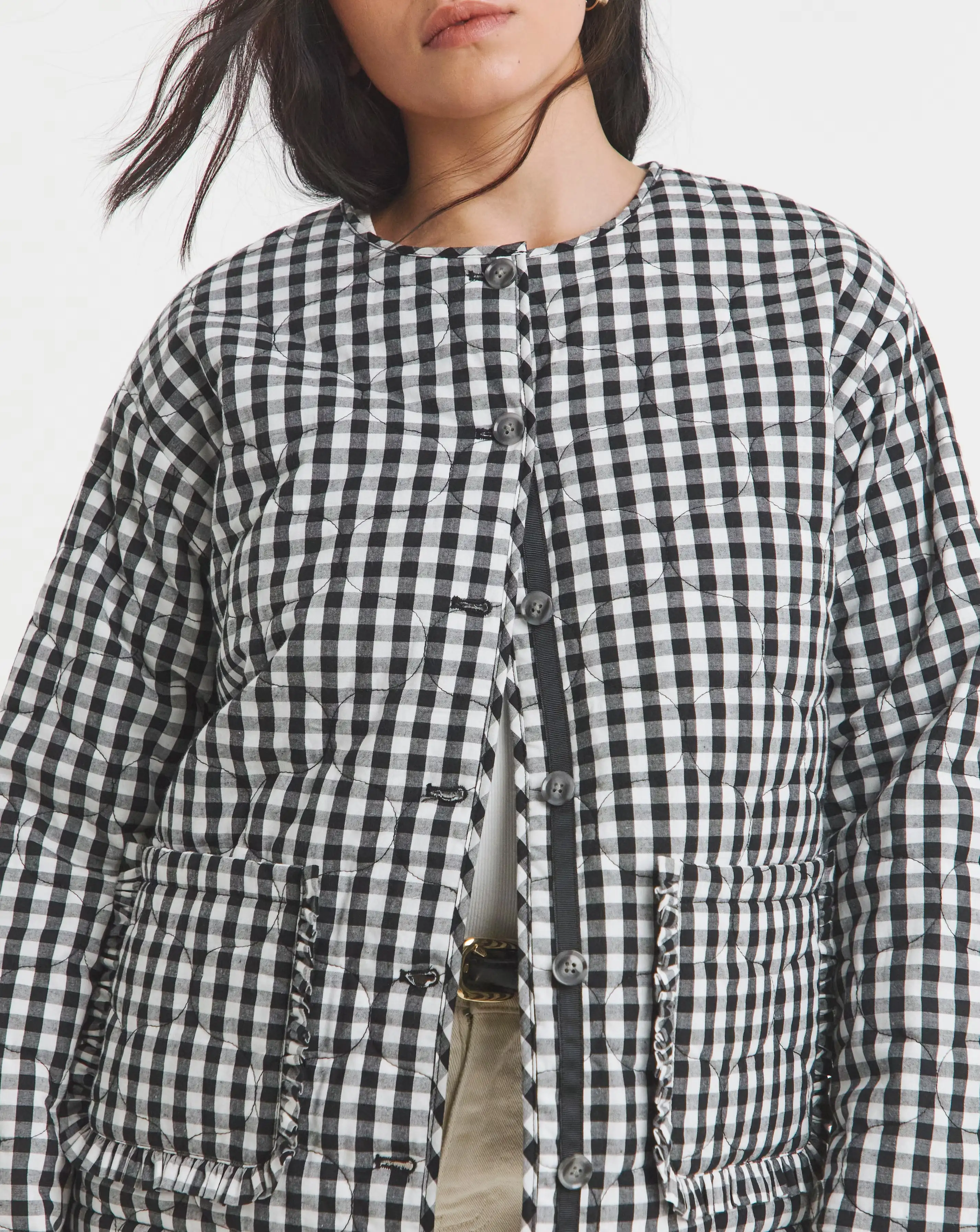 Simply Be Black Quilted Gingham Jacket 2 Simply Be Black Quilted Gingham Jacket