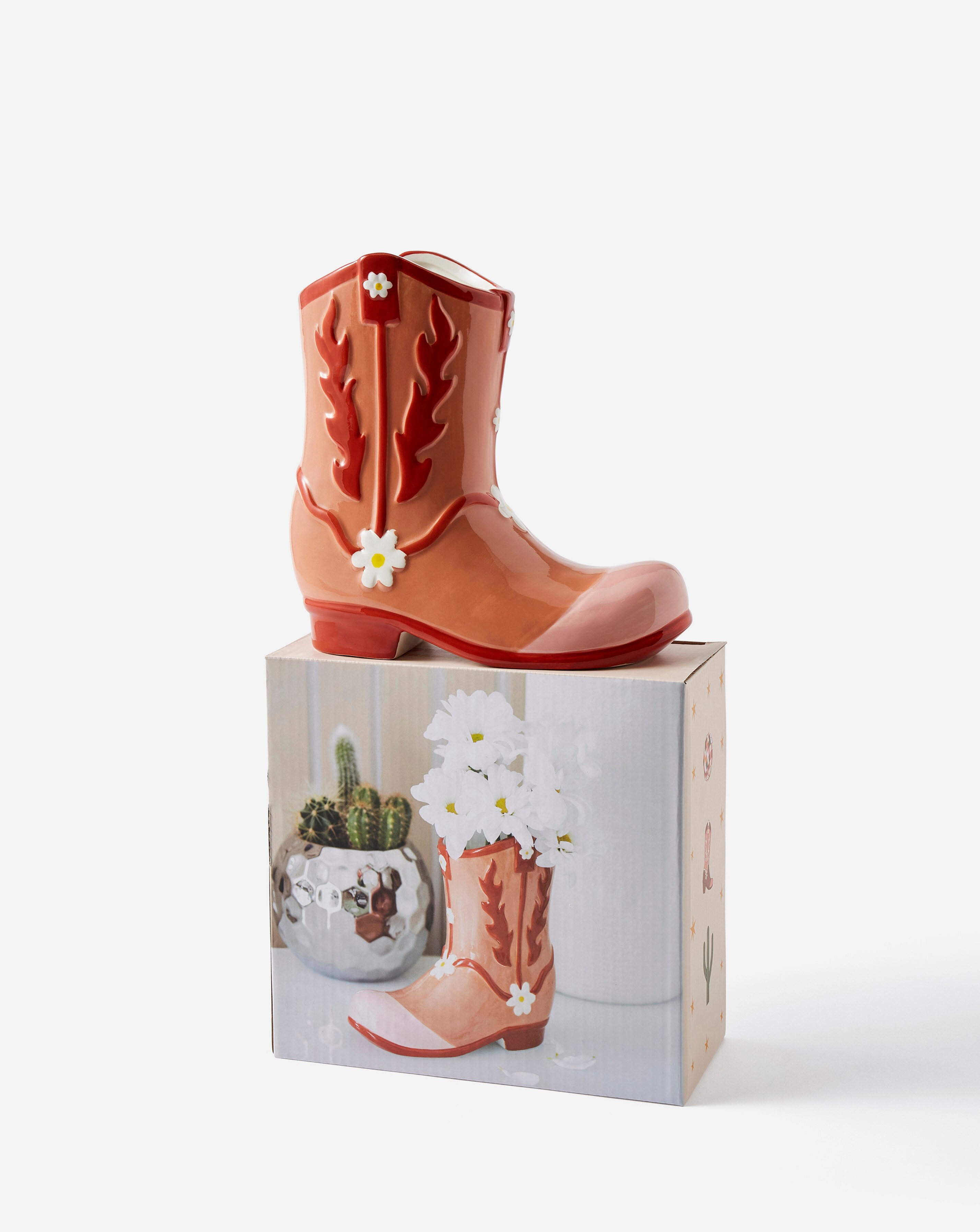 Pink Cowboy Boot Flower Vase 3 Pink Cowboy Boot Flower Vase