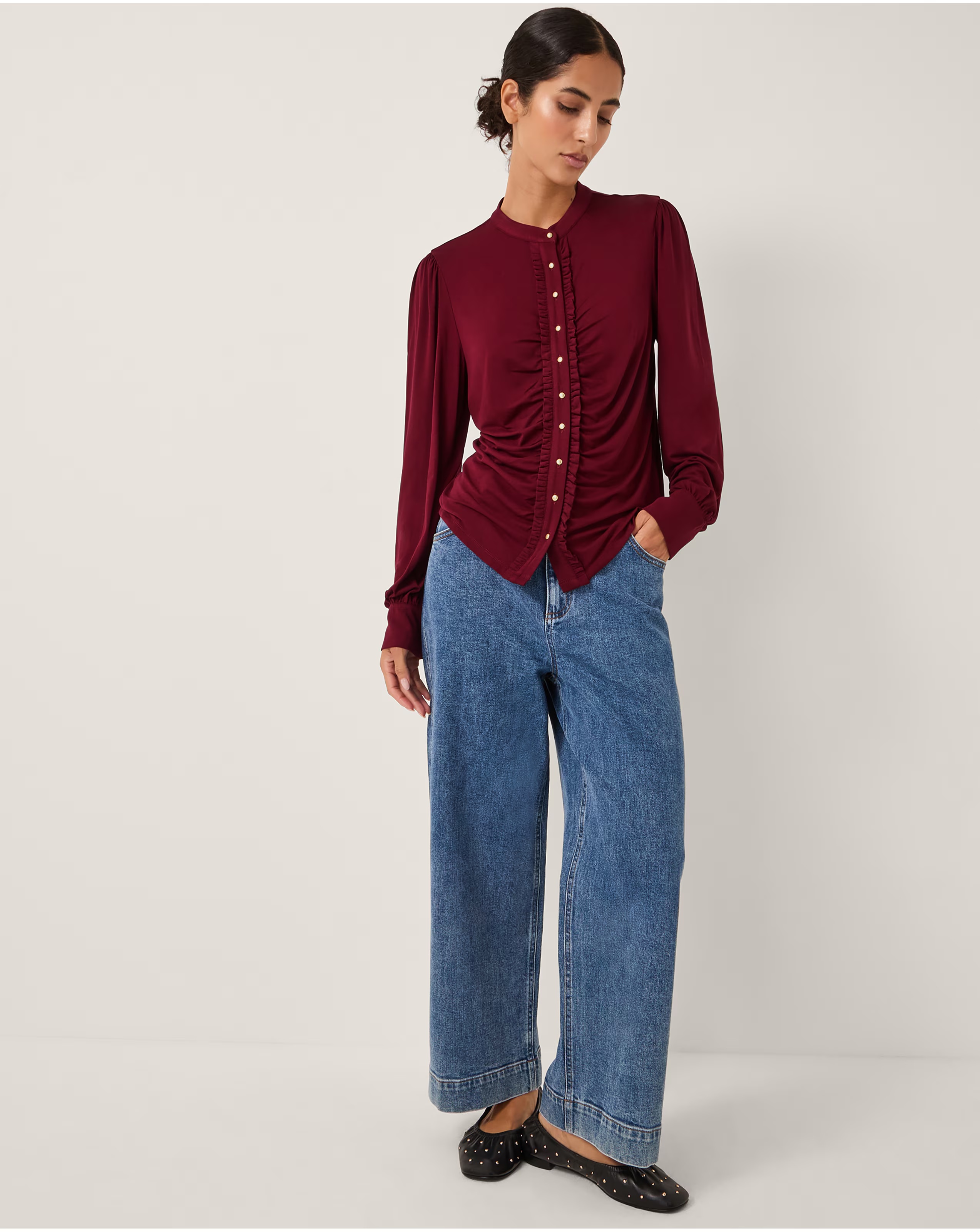 Monsoon Jayne Ruched Frill Jersey Blouse 1 Monsoon Jayne Ruched Frill Jersey Blouse