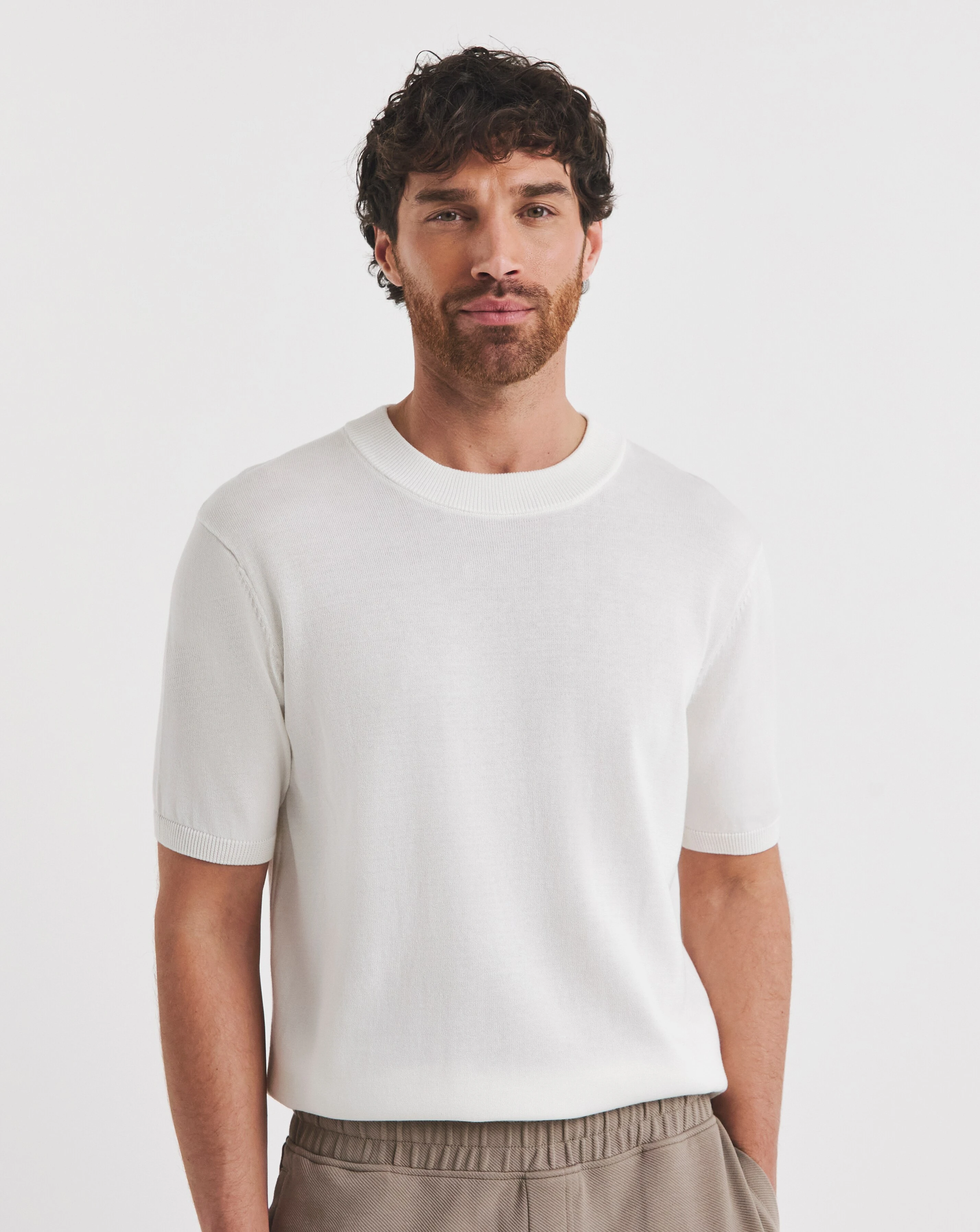 Folio Off White Knitted Crew Neck T-Shirt 1 Folio Off White Knitted Crew Neck T-Shirt