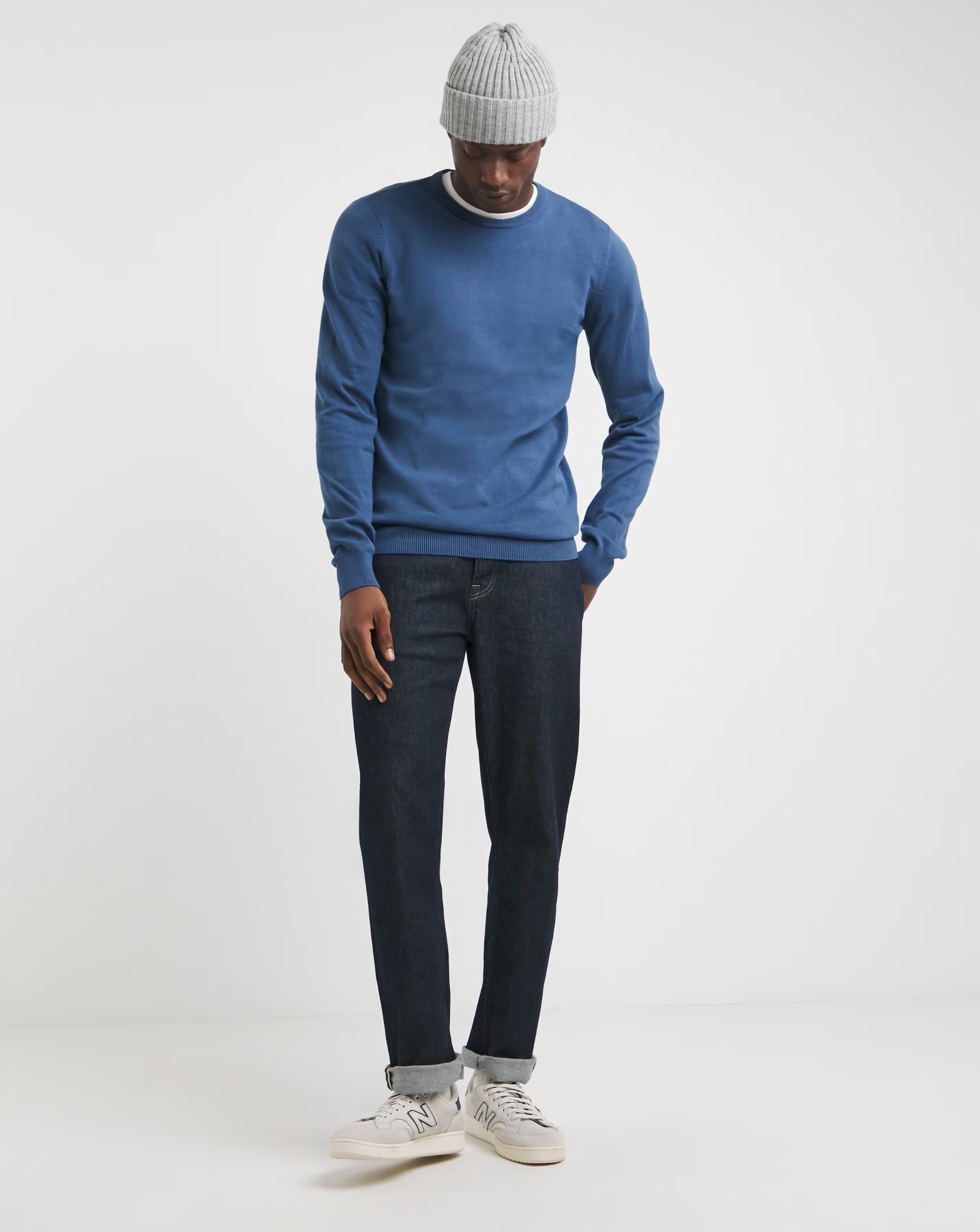 Blue Cotton Crew Neck Jumper