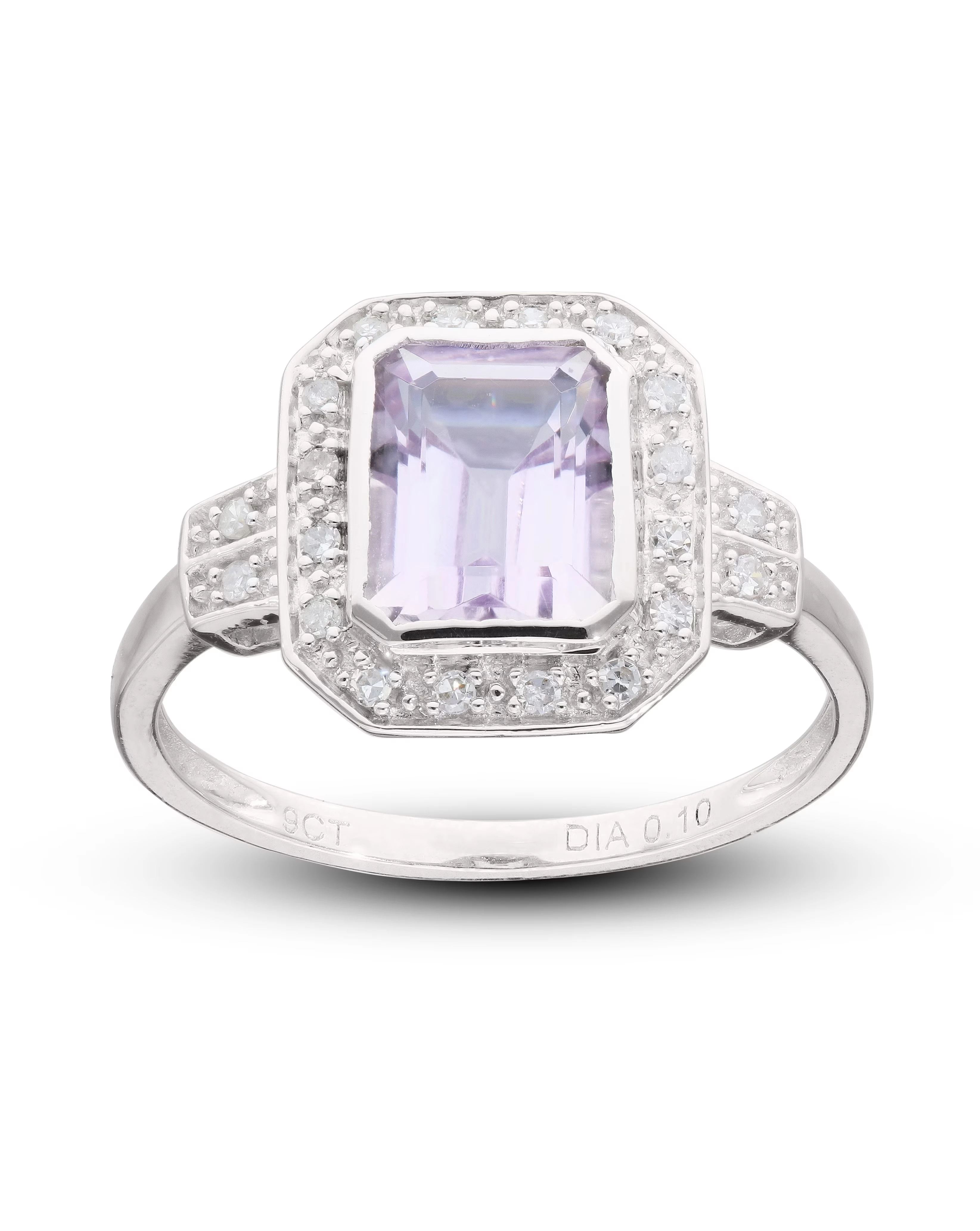 9ct White Gold Amethyst & Dia Ring 1 9ct White Gold Amethyst & Dia Ring