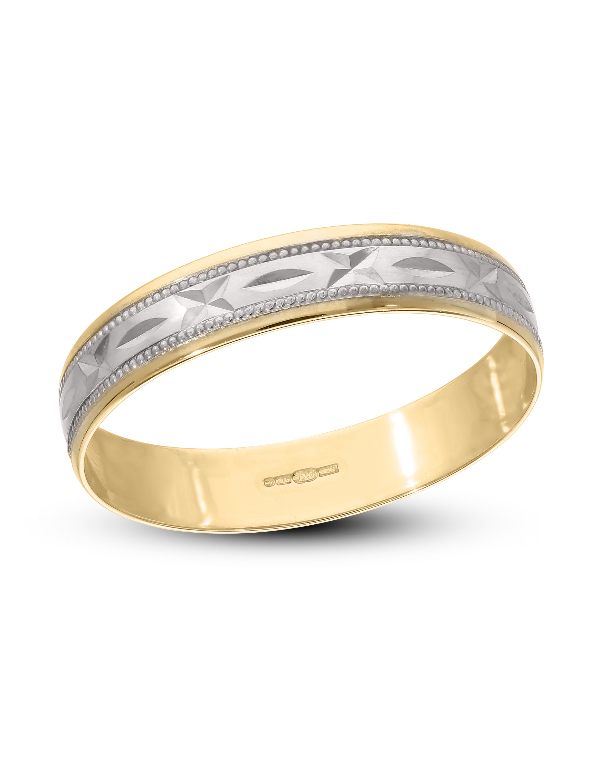 9Carat Two-Colour Gold Diamond Cut Kiss Design 4MM Wedding Ring 1 9Carat Two-Colour Gold Diamond Cut Kiss Design 4MM Wedding Ring