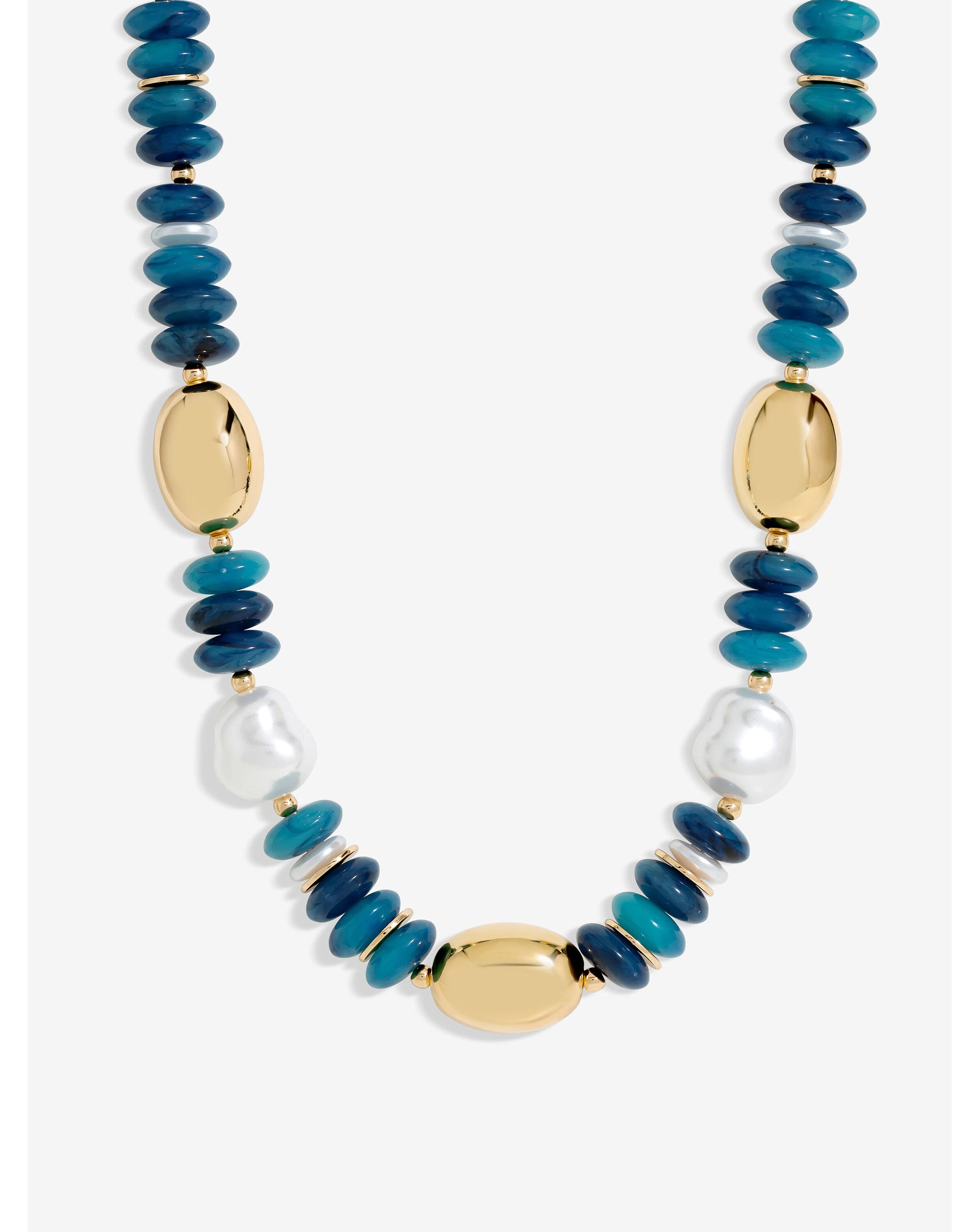 Mood Gold Blue Bead Statement Necklace 2 Mood Gold Blue Bead Statement Necklace