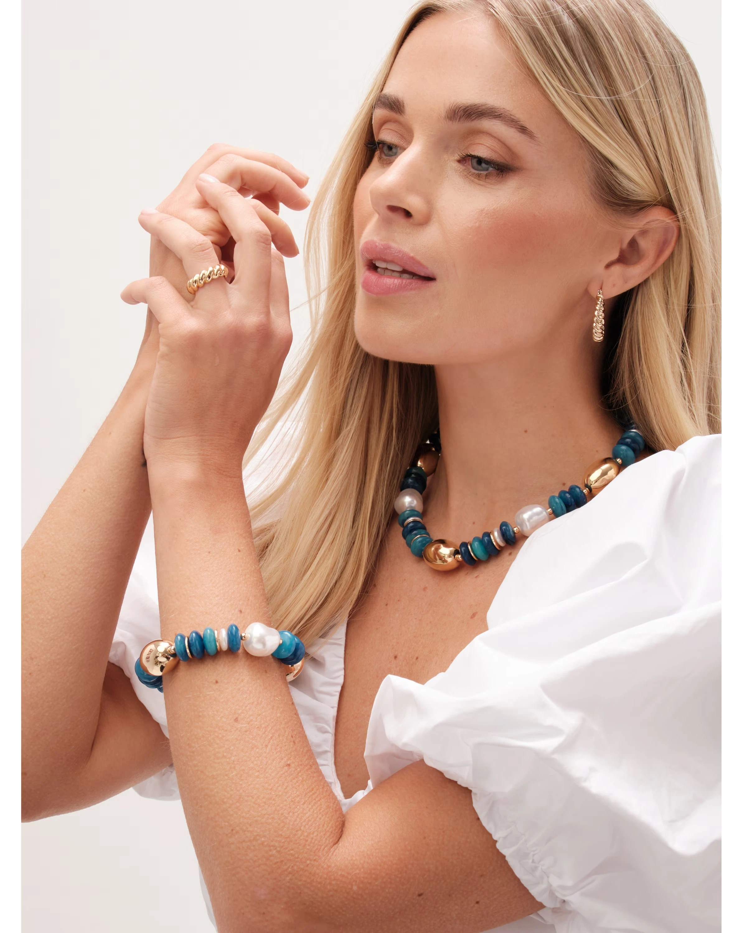 Mood Gold Blue Bead Statement Necklace 4 Mood Gold Blue Bead Statement Necklace