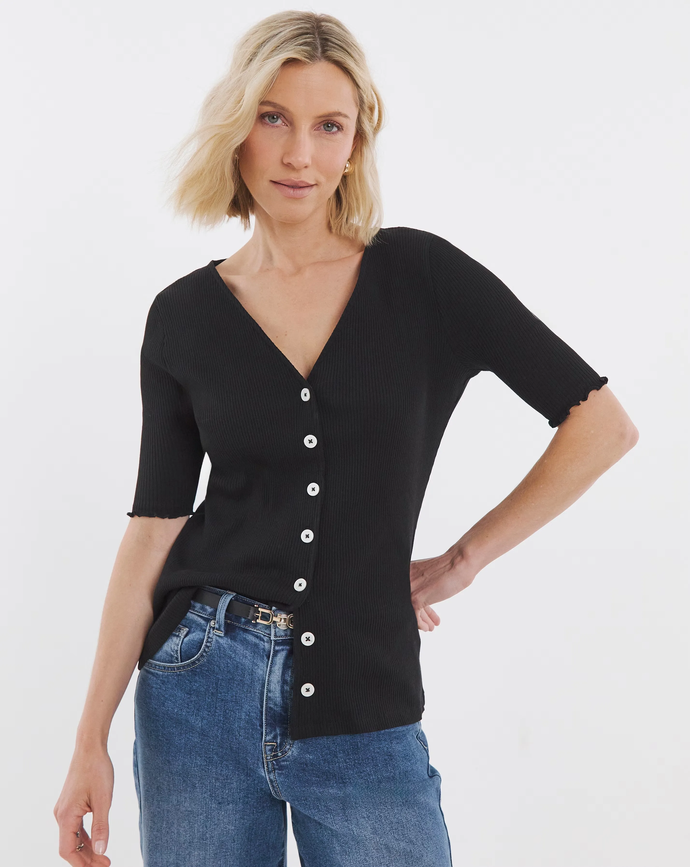 Lettuce Half Sleeve Rib Cardi 1 Lettuce Half Sleeve Rib Cardi