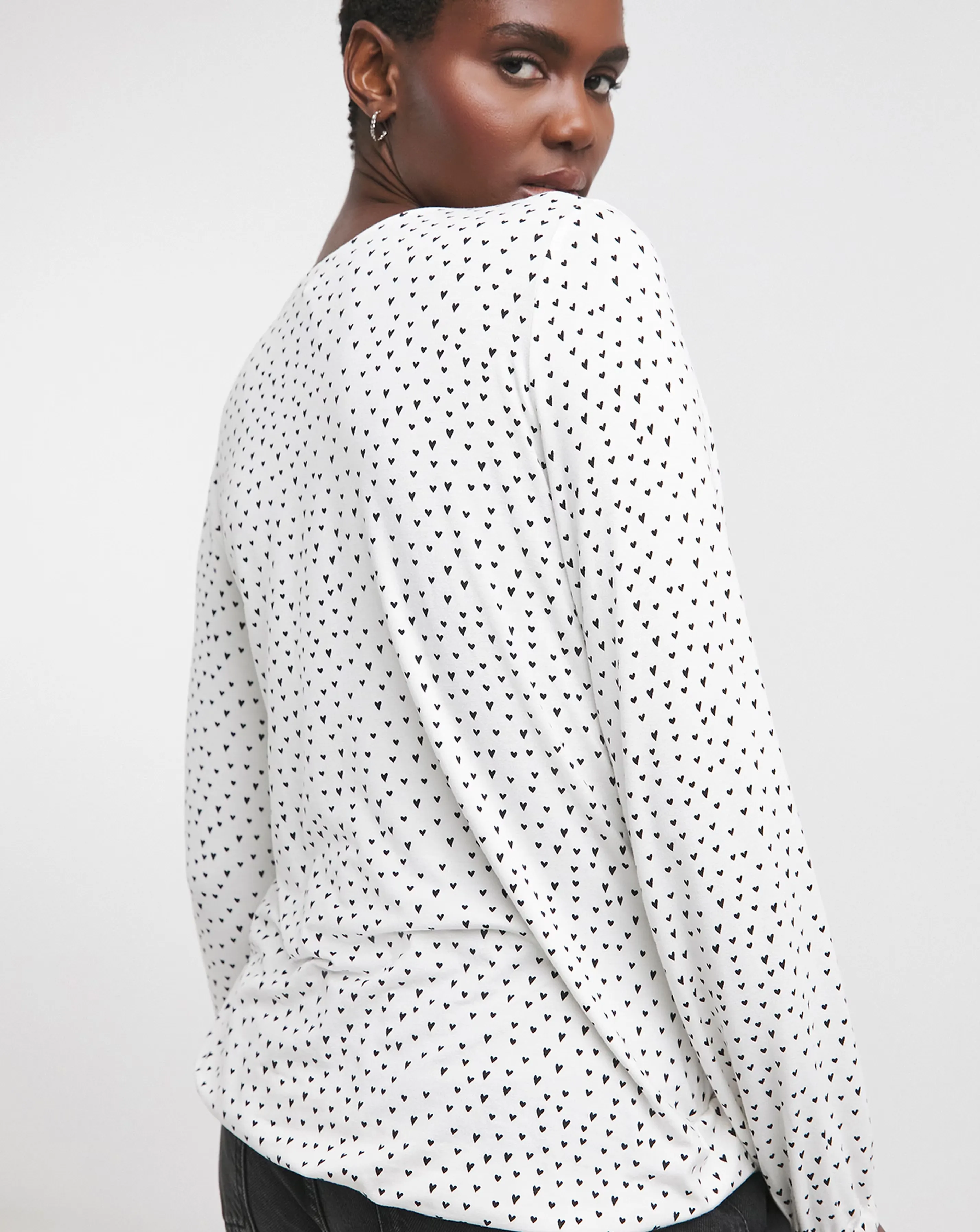 Heart Print Wrap Bubble Hem Long Seeve Top 4 Heart Print Wrap Bubble Hem Long Seeve Top