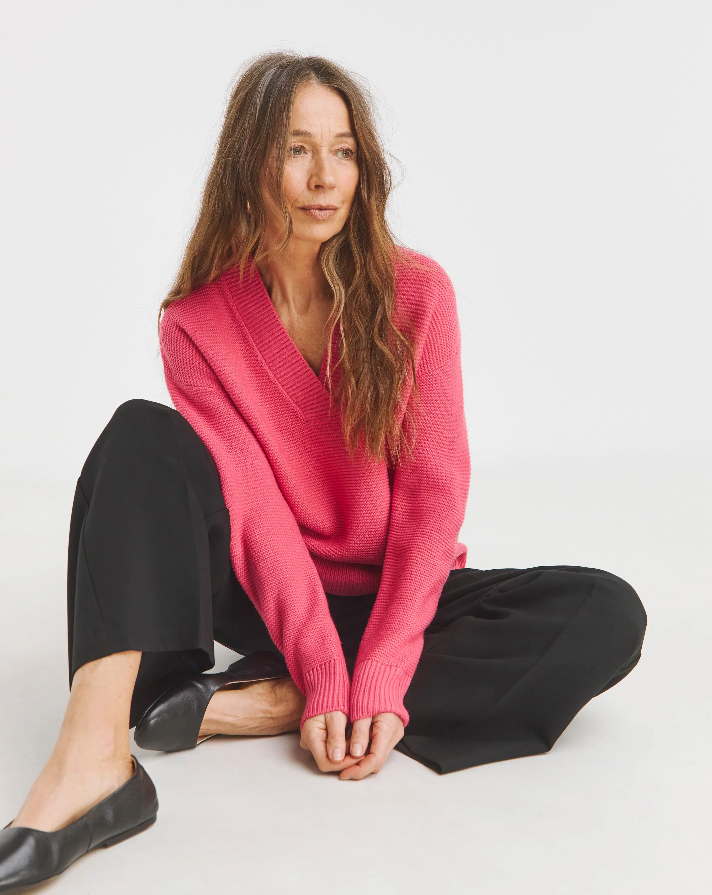Pink V Neck Curved Hem Jumper 1 Pink V Neck Curved Hem Jumper