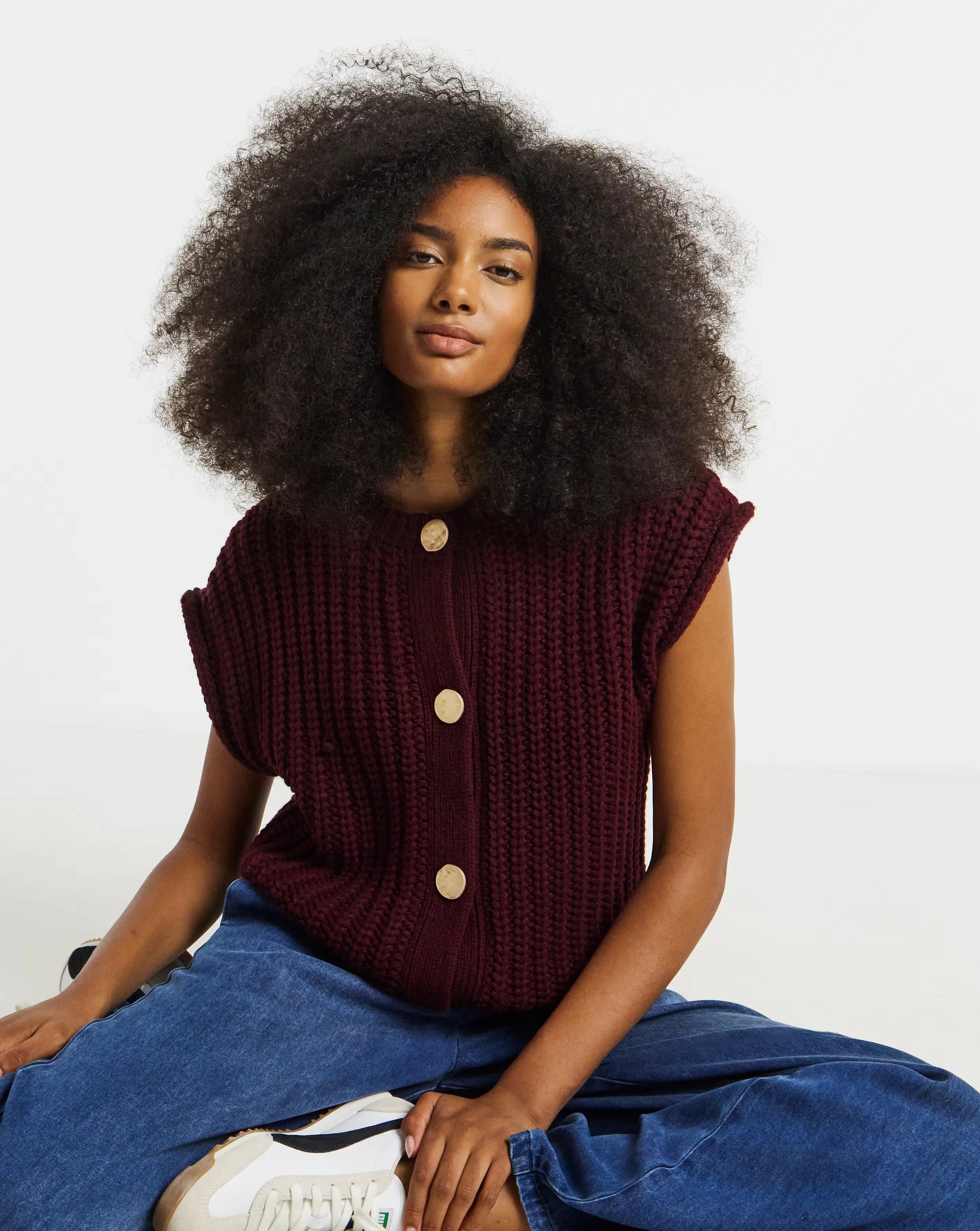 Simply Be Burgundy Chunky Knit Button Through Vest 1 Simply Be Burgundy Chunky Knit Button Through Vest