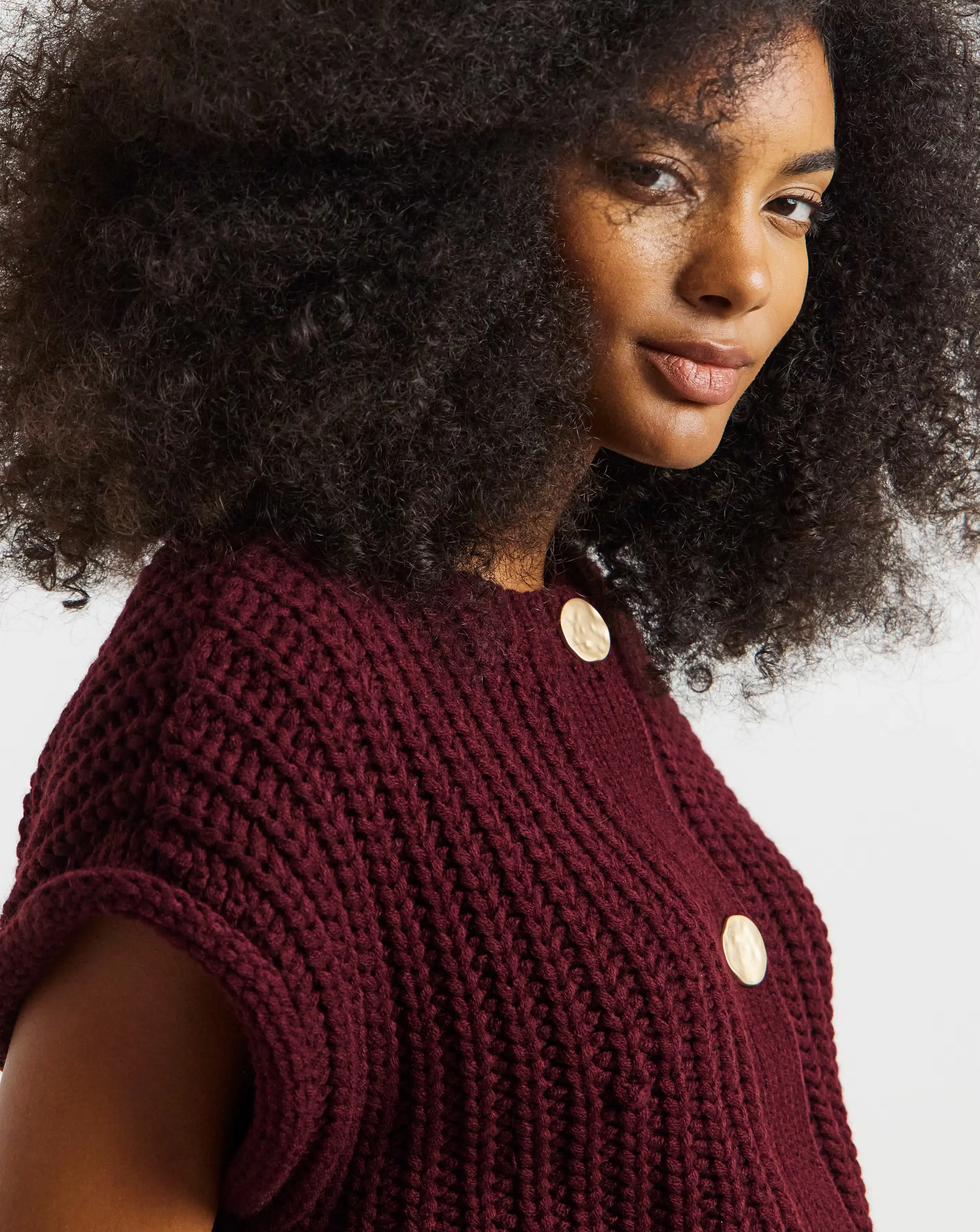 Simply Be Burgundy Chunky Knit Button Through Vest 4 Simply Be Burgundy Chunky Knit Button Through Vest