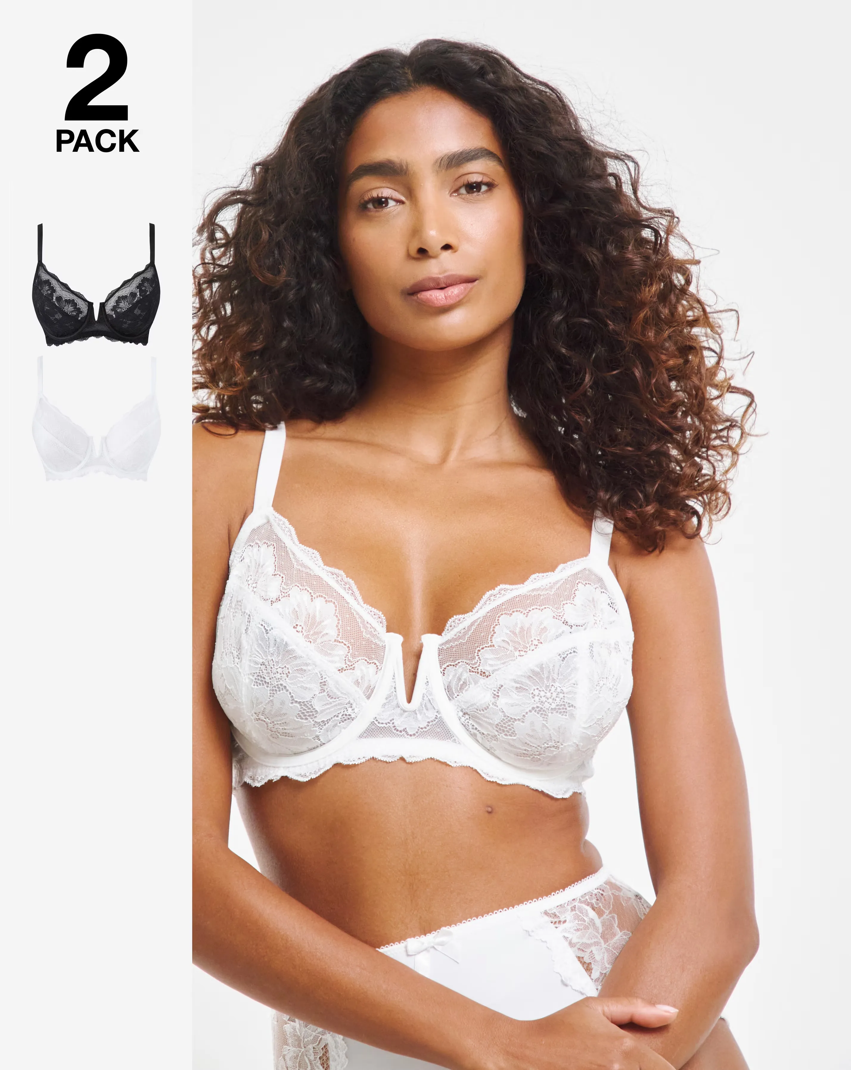 Pretty Secrets (2 Pack) Katie Lace Full Cup Wired Bras (B-G) Black/White 1 Pretty Secrets (2 Pack) Katie Lace Full Cup Wired Bras (B-G) Black/White