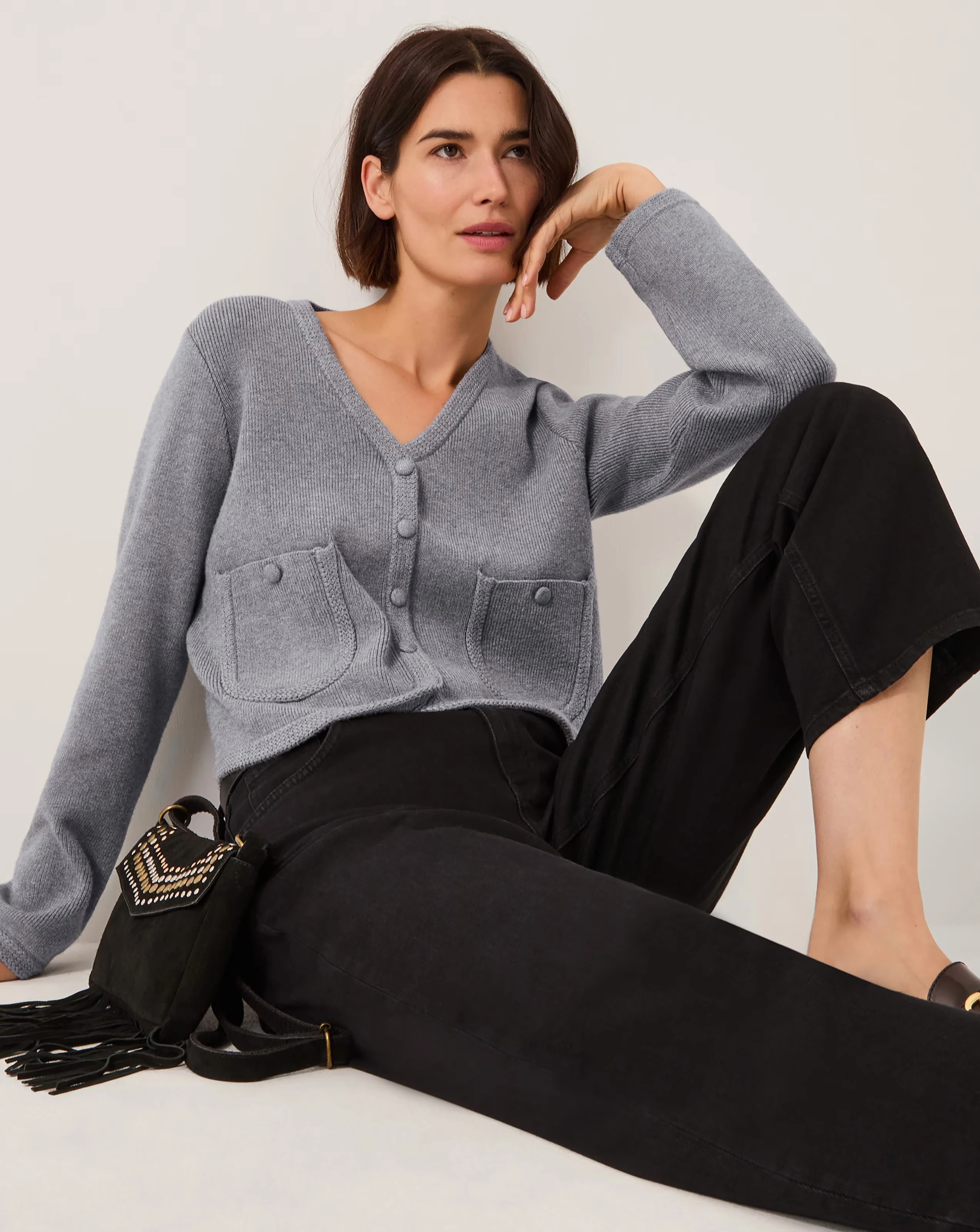 Monsoon Viola V-Neck Cropped Cardigan 3 Monsoon Viola V-Neck Cropped Cardigan