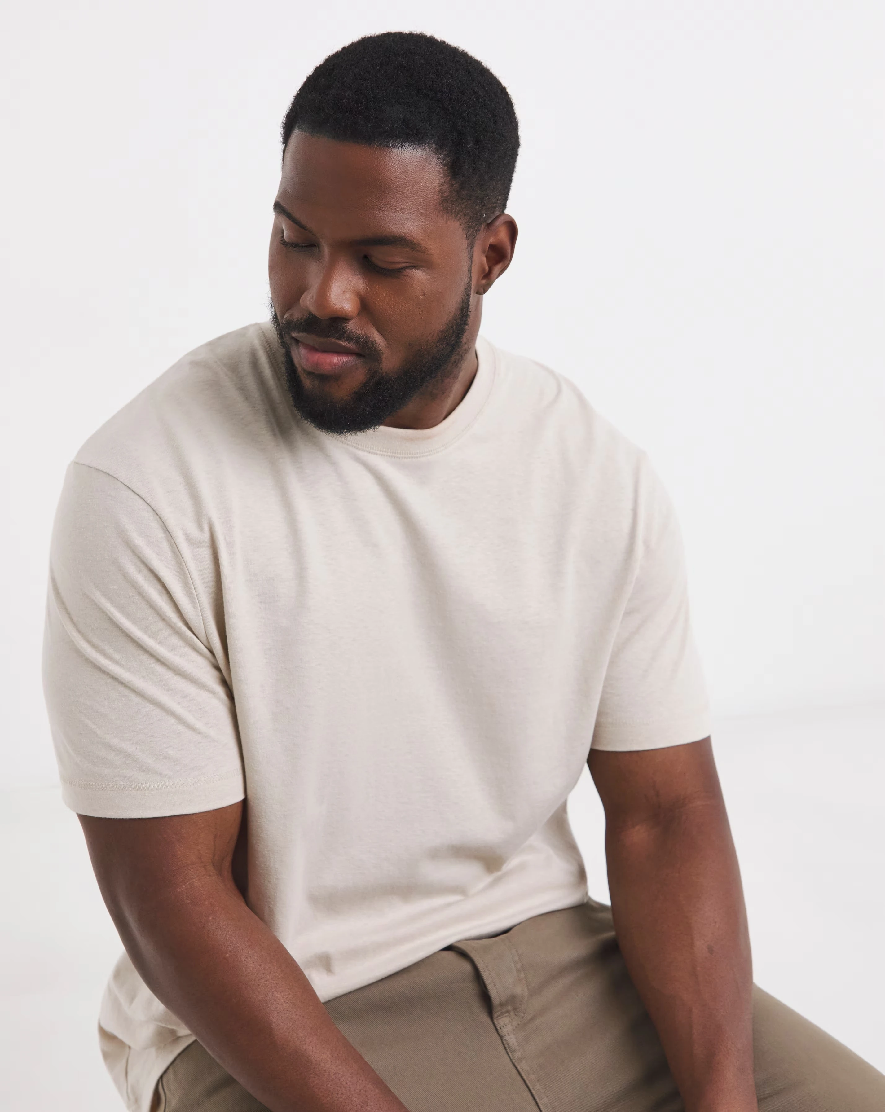Linen Blend Relaxed Fit T-Shirt- Stone 1 Linen Blend Relaxed Fit T-Shirt- Stone