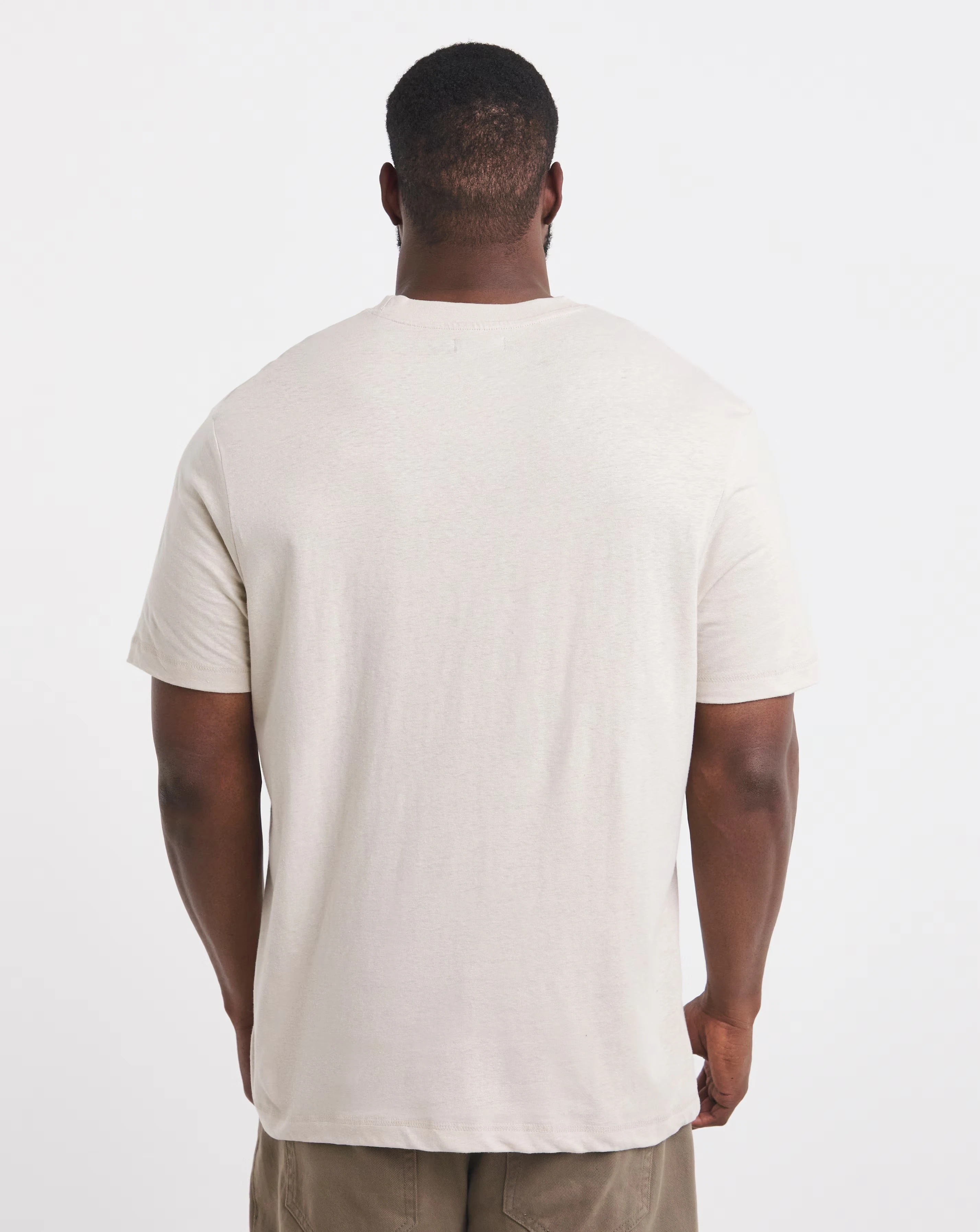 Linen Blend Relaxed Fit T-Shirt- Stone 2 Linen Blend Relaxed Fit T-Shirt- Stone