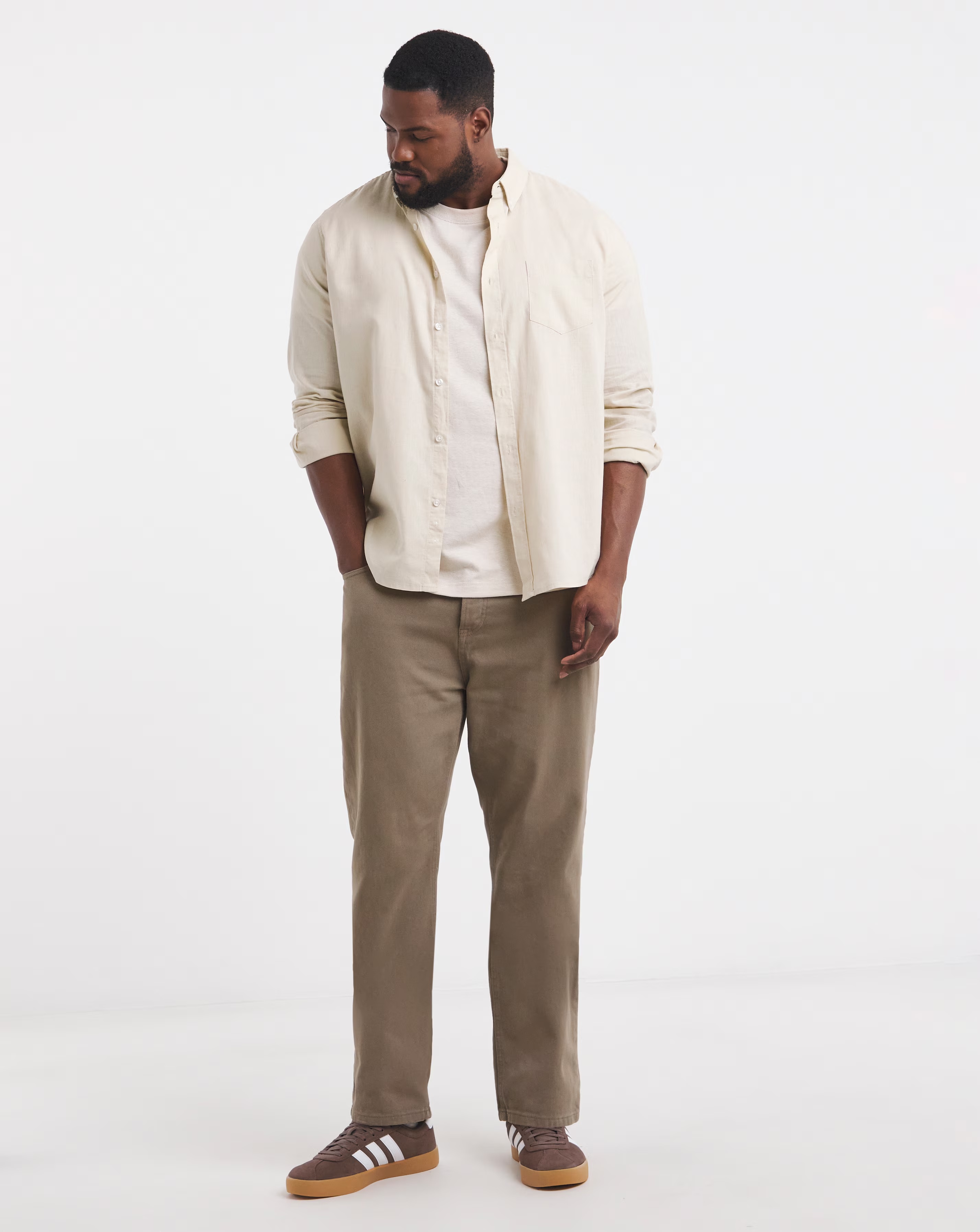 Linen Blend Relaxed Fit T-Shirt- Stone 3 Linen Blend Relaxed Fit T-Shirt- Stone