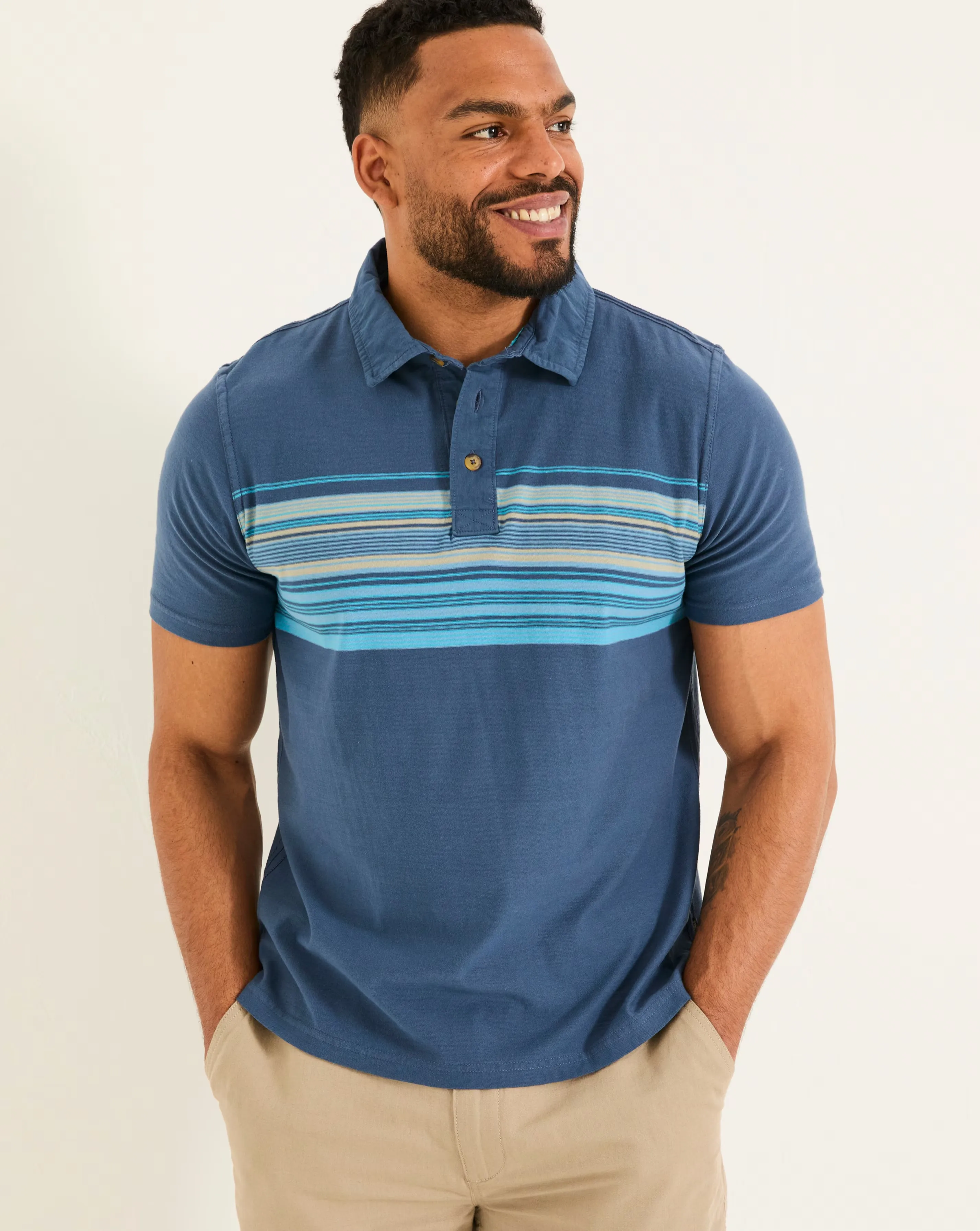 FatFace Perranporth Stripe Polo - Blue 1 FatFace Perranporth Stripe Polo - Blue