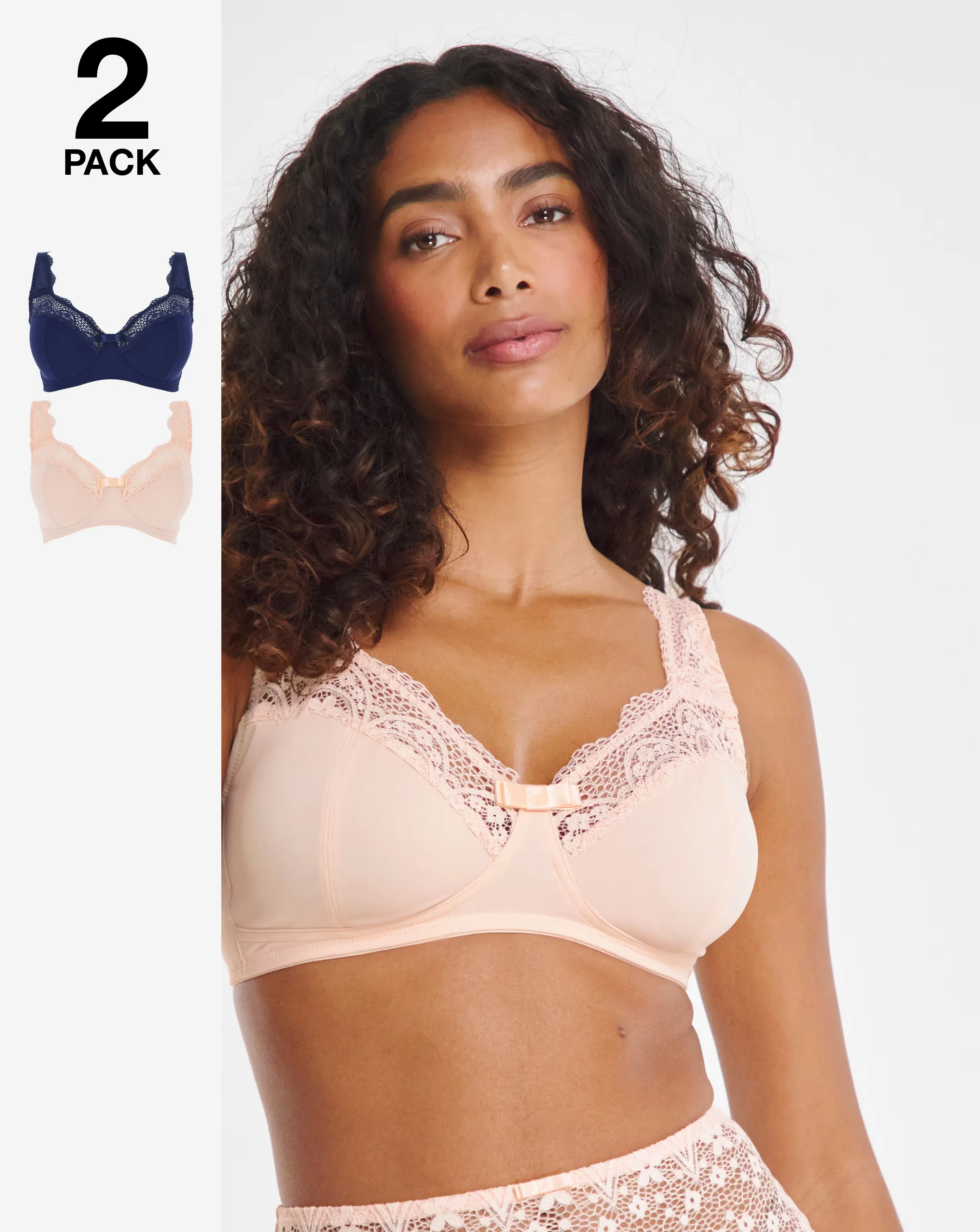 Pretty Secrets (2 Pack) Lottie Micro Non Wired Bras (B-F) Navy/Blush 1 Pretty Secrets (2 Pack) Lottie Micro Non Wired Bras (B-F) Navy/Blush