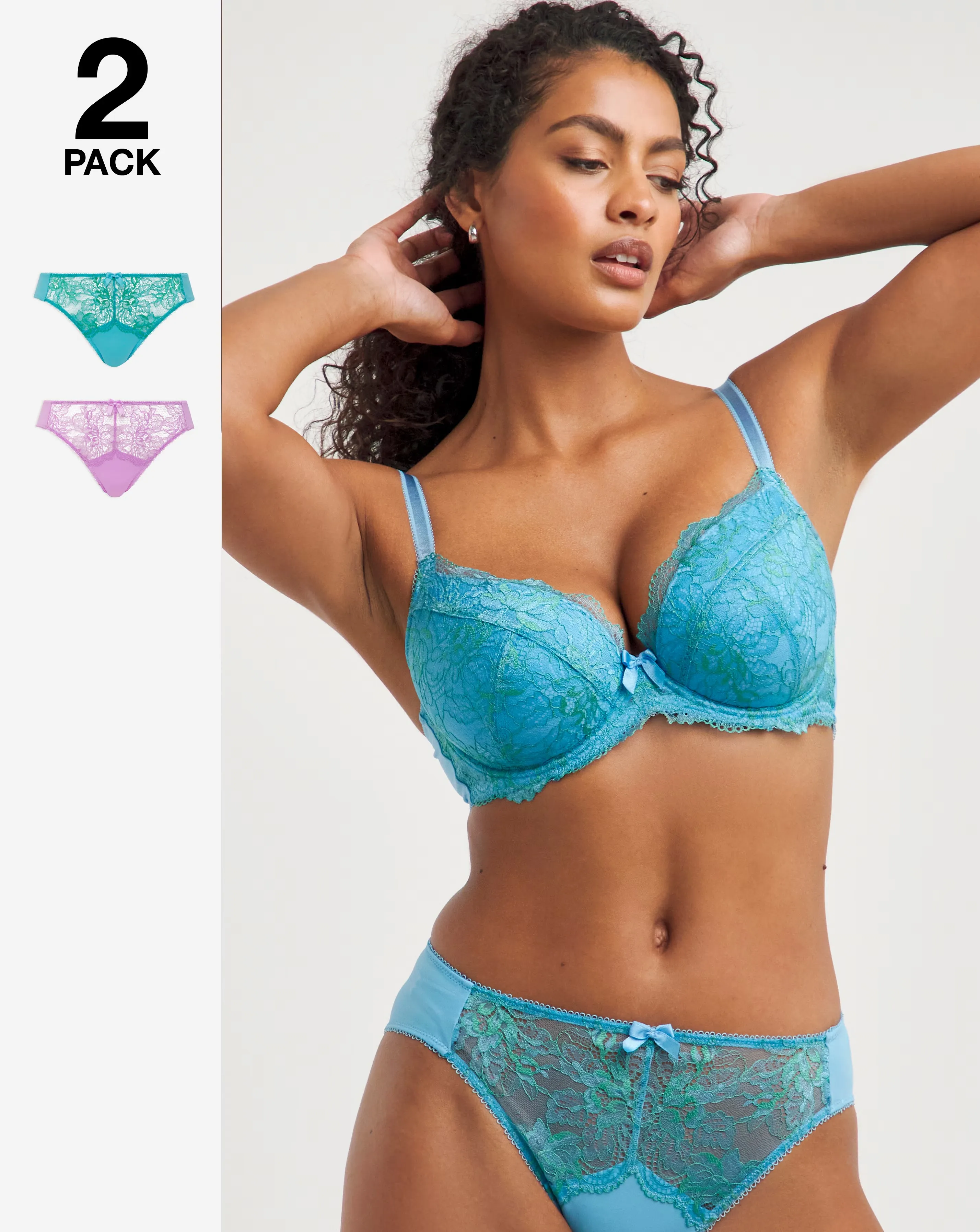 Pretty Secrets (2 Pack) Ella Lace Midi High Leg Briefs 1 Pretty Secrets (2 Pack) Ella Lace Midi High Leg Briefs
