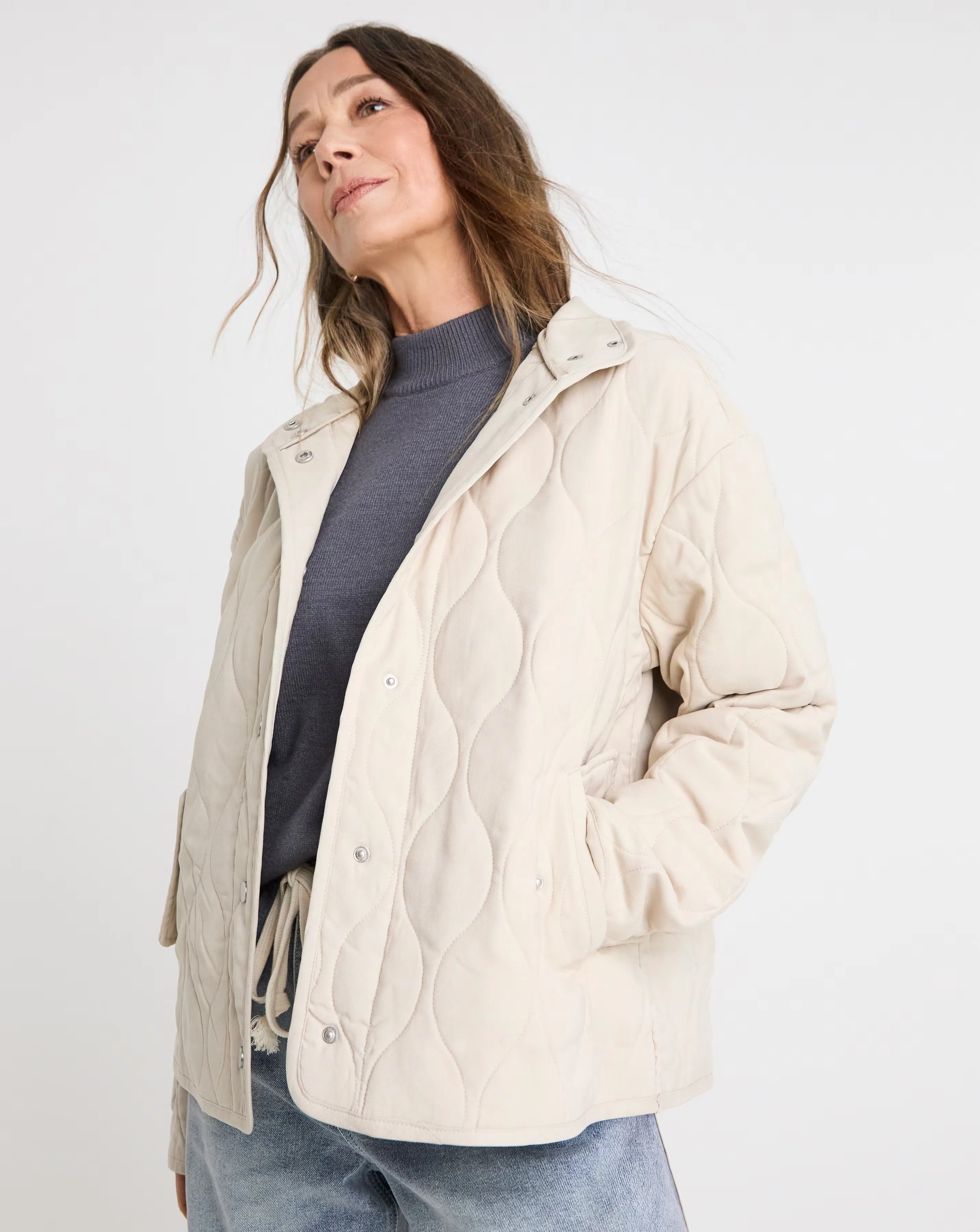 Neutral Washed Quilted Short Jacket 1 Neutral Washed Quilted Short Jacket