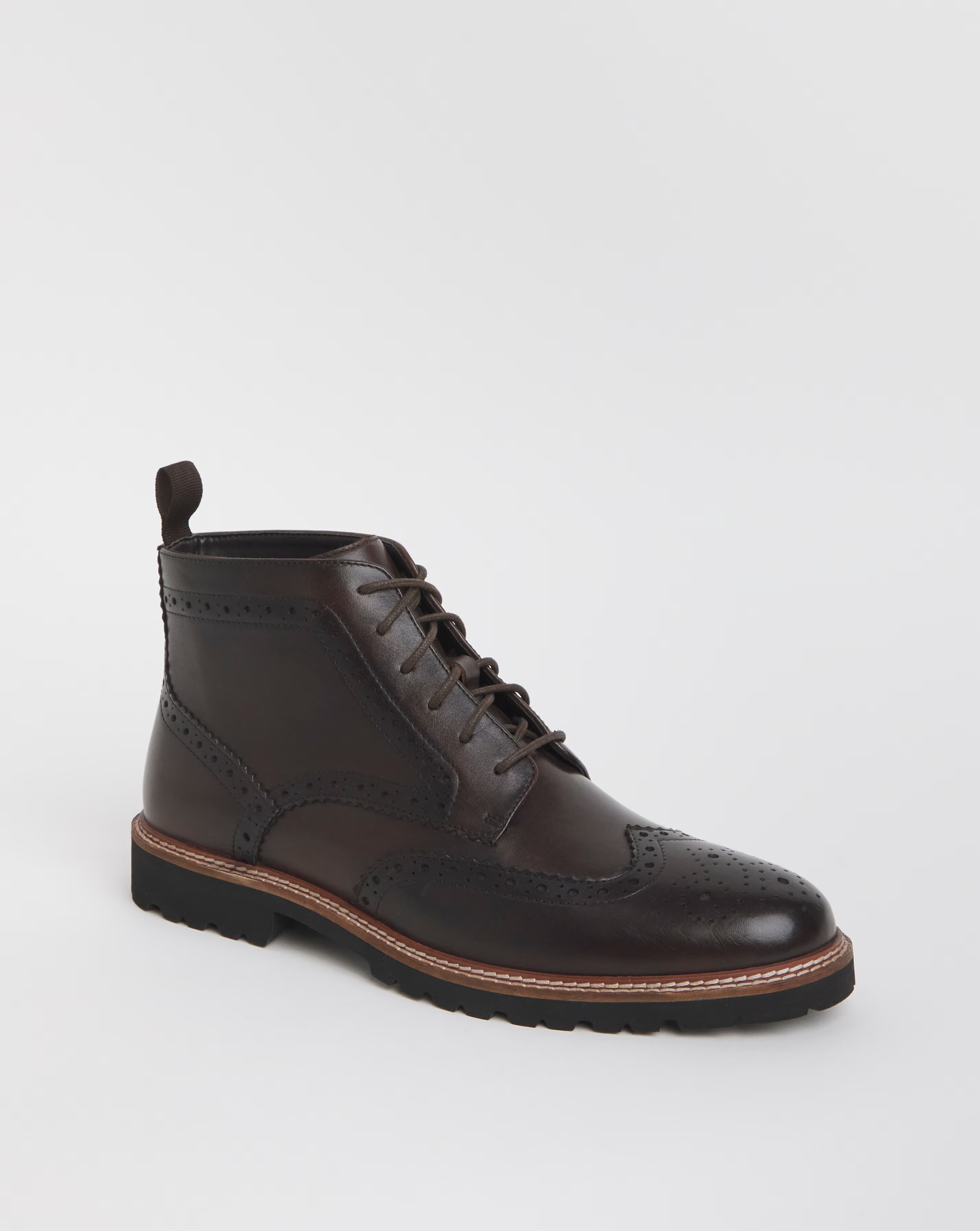 Brogue Leather Lace Up Boot Wide
