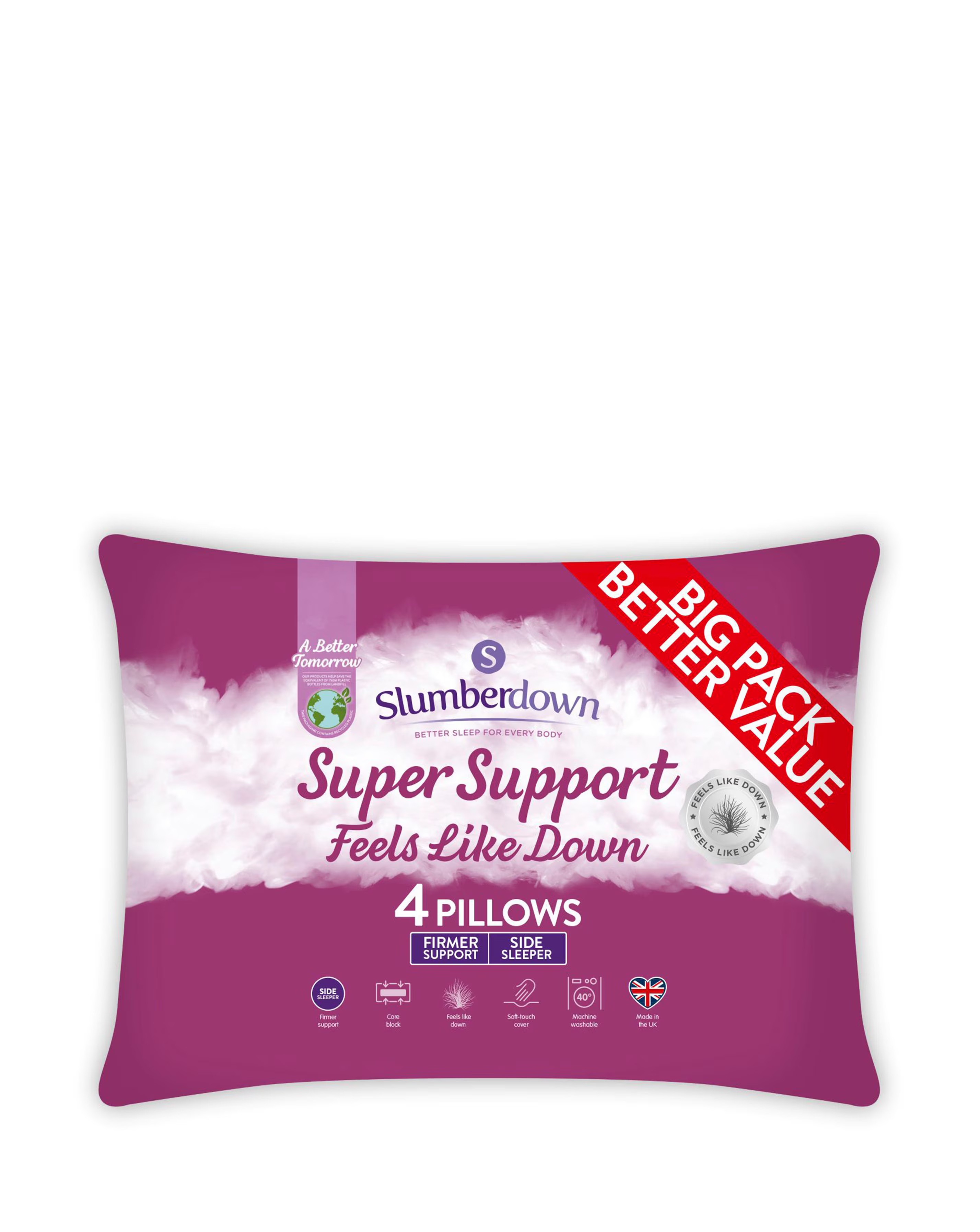 Slumberdown Super Support Feels Like Down 4 Pack Pillows